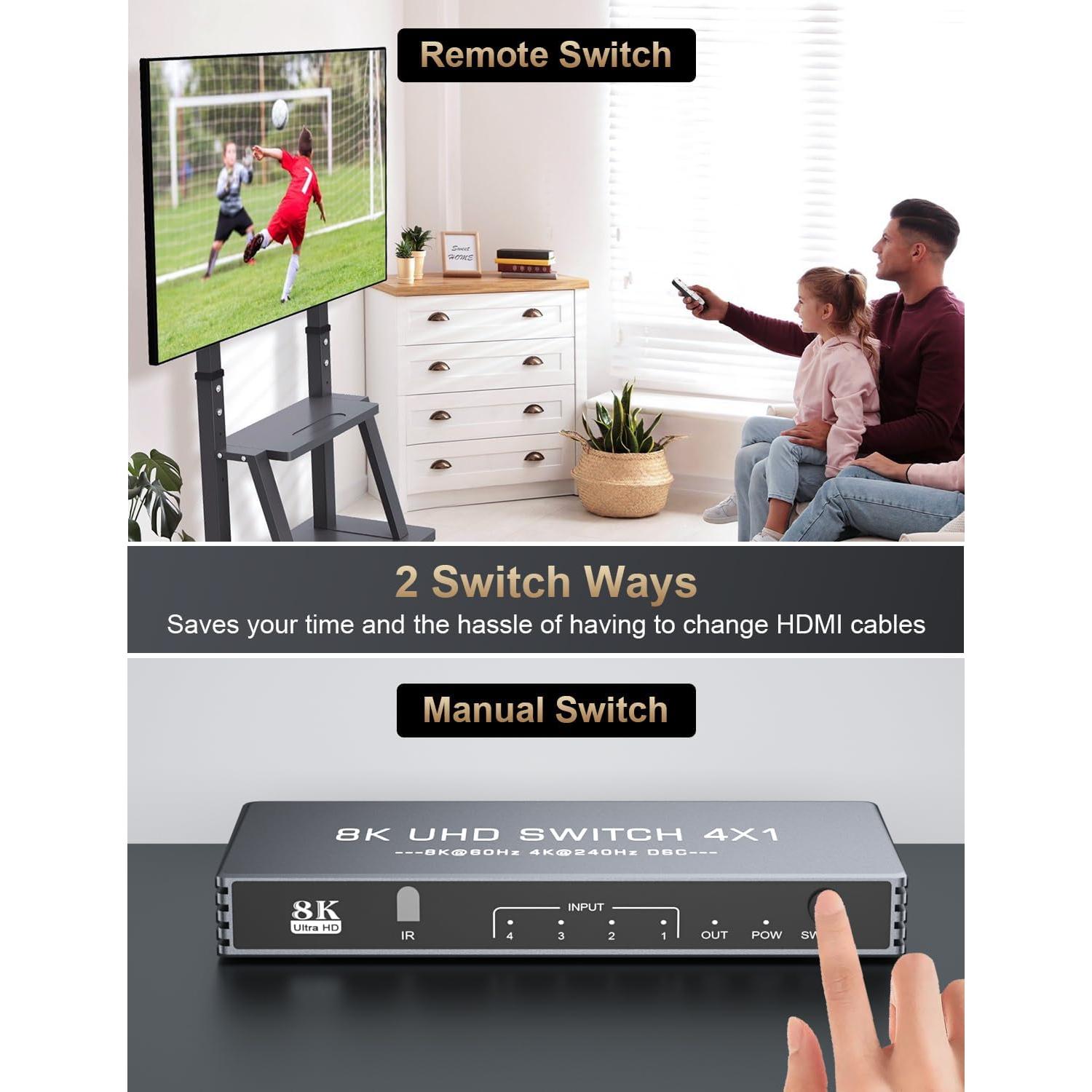 Divisor HDMI 8K 4 en 1 Rytaki - Soporta 4K 240Hz y 8K 60Hz