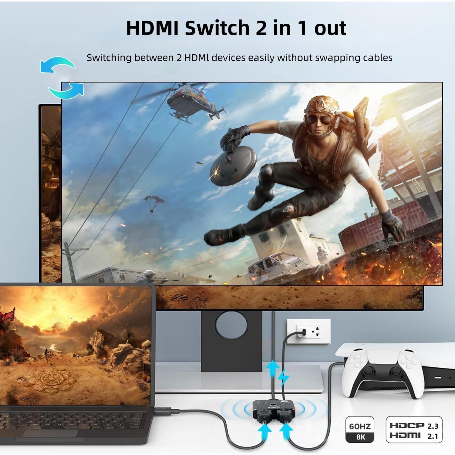 Conmutador HDMI 2.1 XinYaa 8K@60Hz 4K@120Hz Aluminio 2 en 1