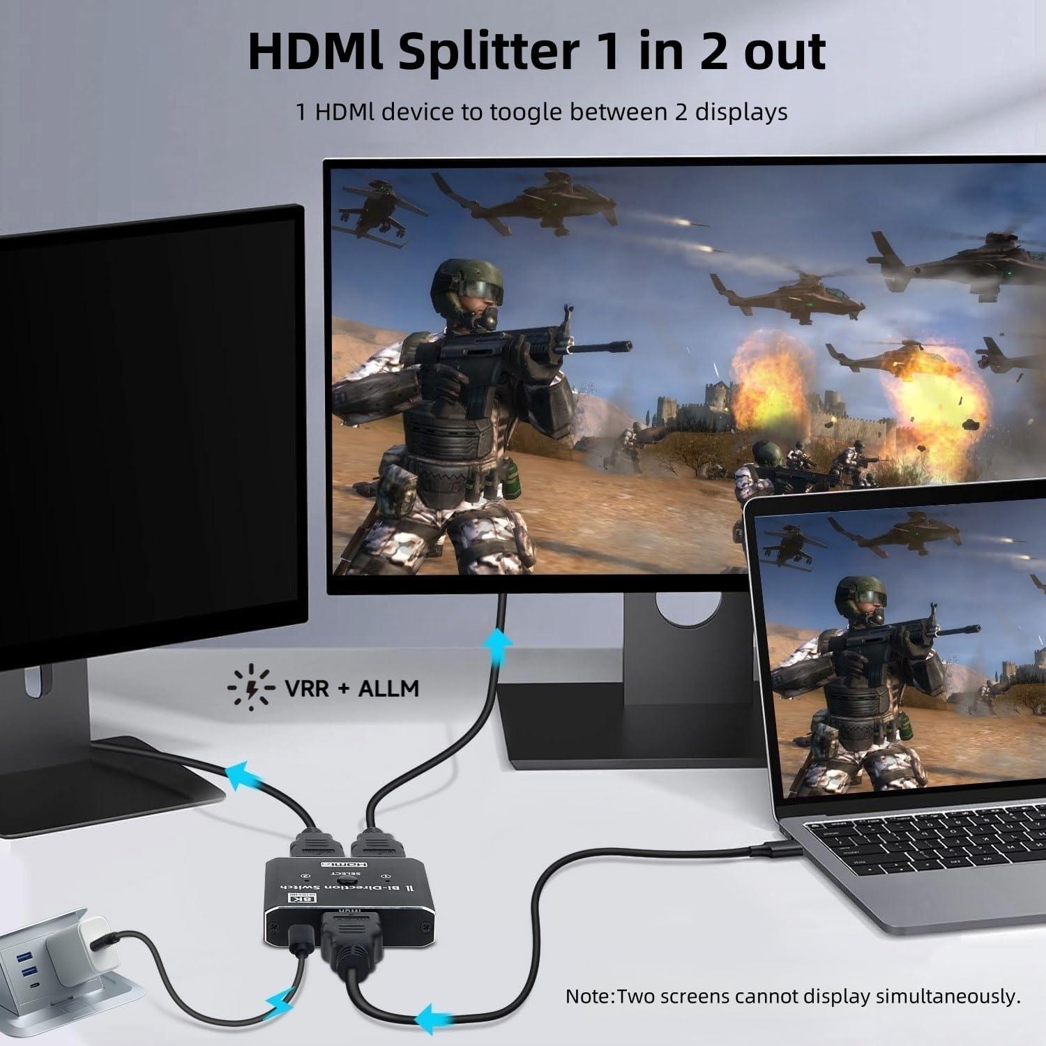 Conmutador HDMI 2.1 XinYaa 8K@60Hz 4K@120Hz Aluminio 2 en 1