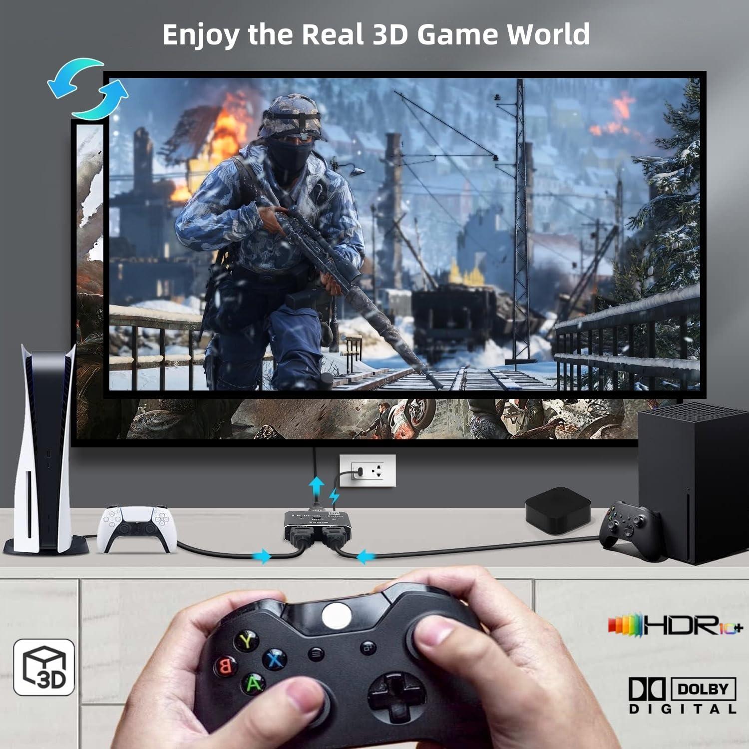 Conmutador HDMI 2.1 XinYaa 8K@60Hz 4K@120Hz Aluminio 2 en 1