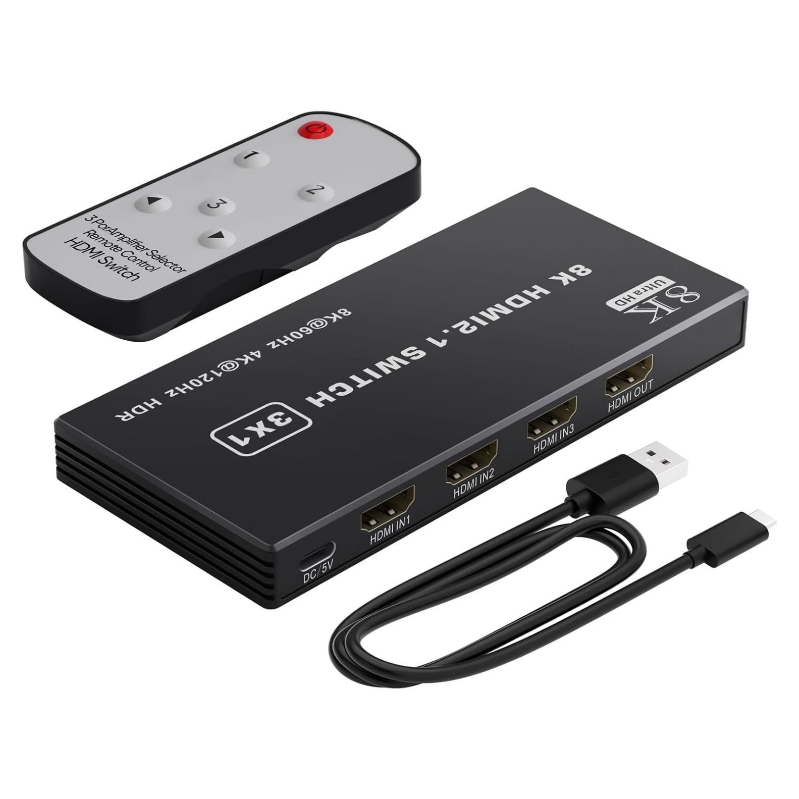 Interruptor HDMI 3 en 1 TAILAIERA 8K@60Hz con Control Remoto