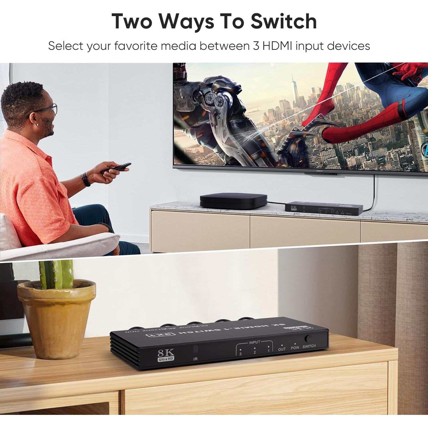 Interruptor HDMI 3 en 1 TAILAIERA 8K@60Hz con Control Remoto