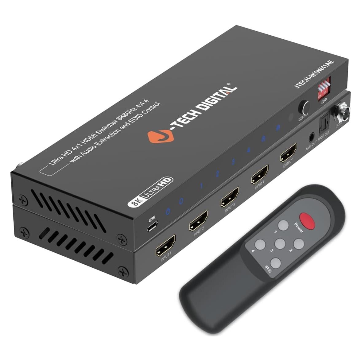 Conmutador HDMI 8K 4 en 1 J-Tech Digital JTECH-8KSW41AE