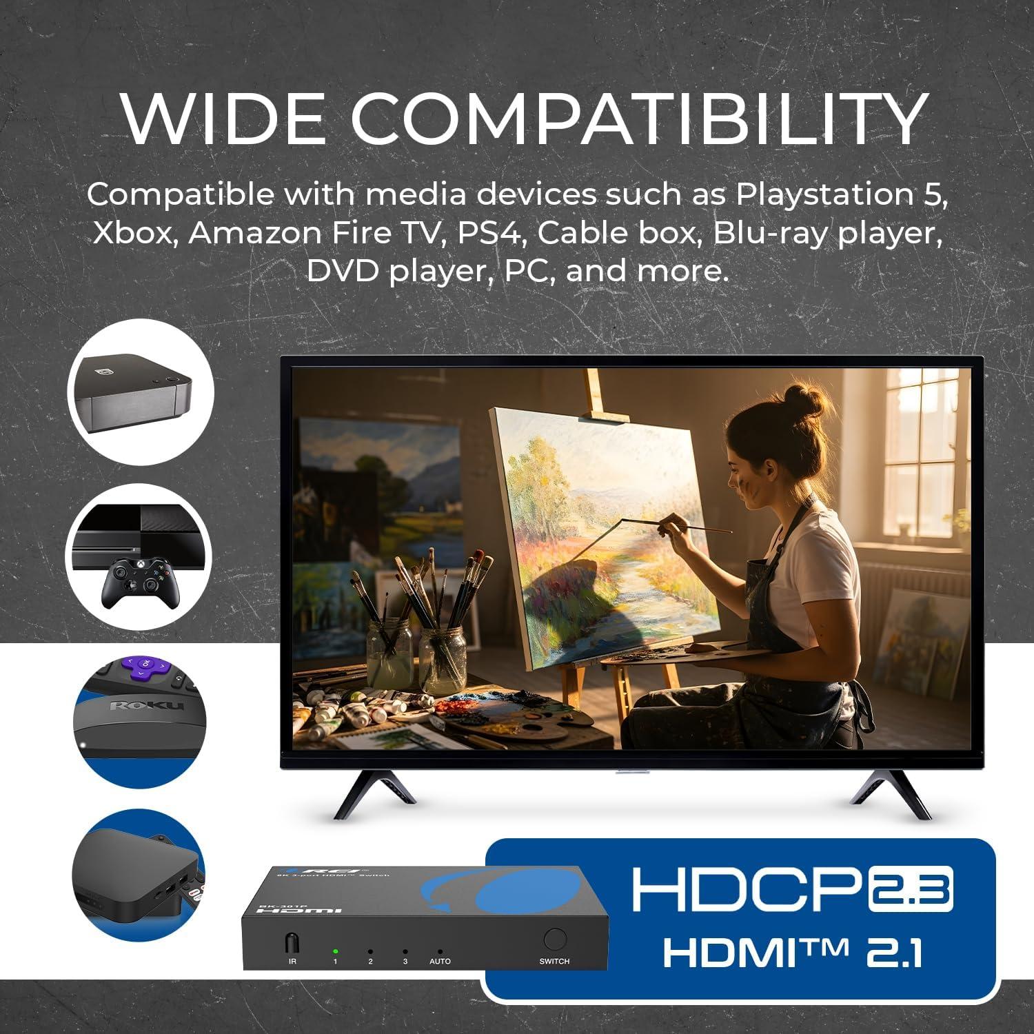 Interruptor HDMI OREI 8K 60Hz 4K 120Hz con Control Remoto