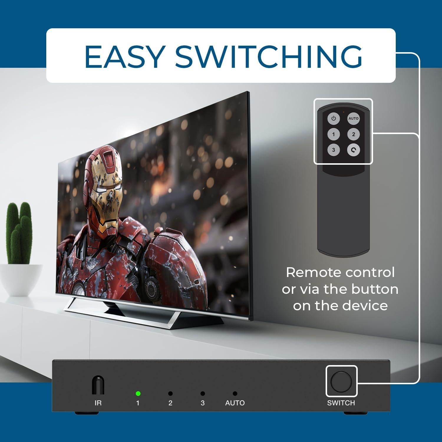 Interruptor HDMI OREI 8K 60Hz 4K 120Hz con Control Remoto