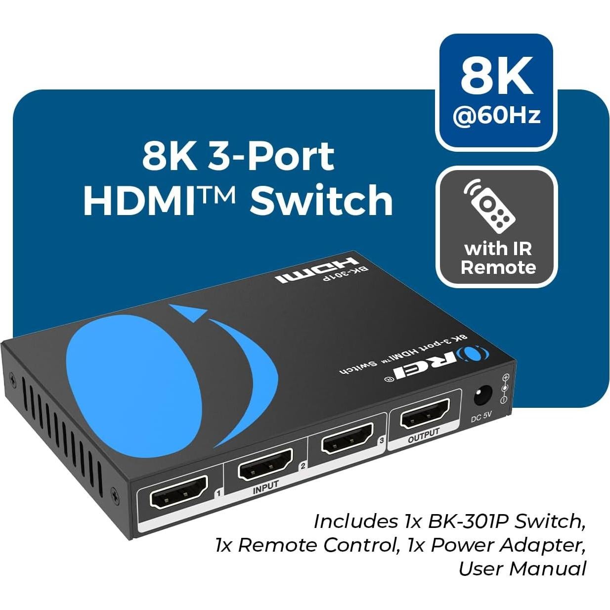 Interruptor HDMI OREI 8K 60Hz 4K 120Hz con Control Remoto