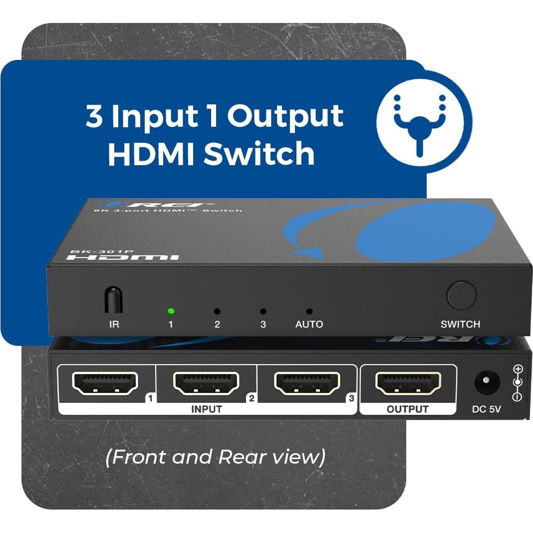 Interruptor HDMI OREI 8K 60Hz 4K 120Hz con Control Remoto