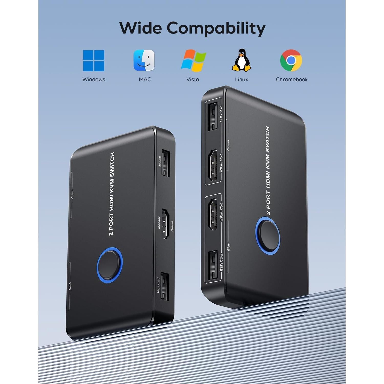 Interruptor KVM HDMI 2 Puertos ABLEWE 4K@60Hz USB