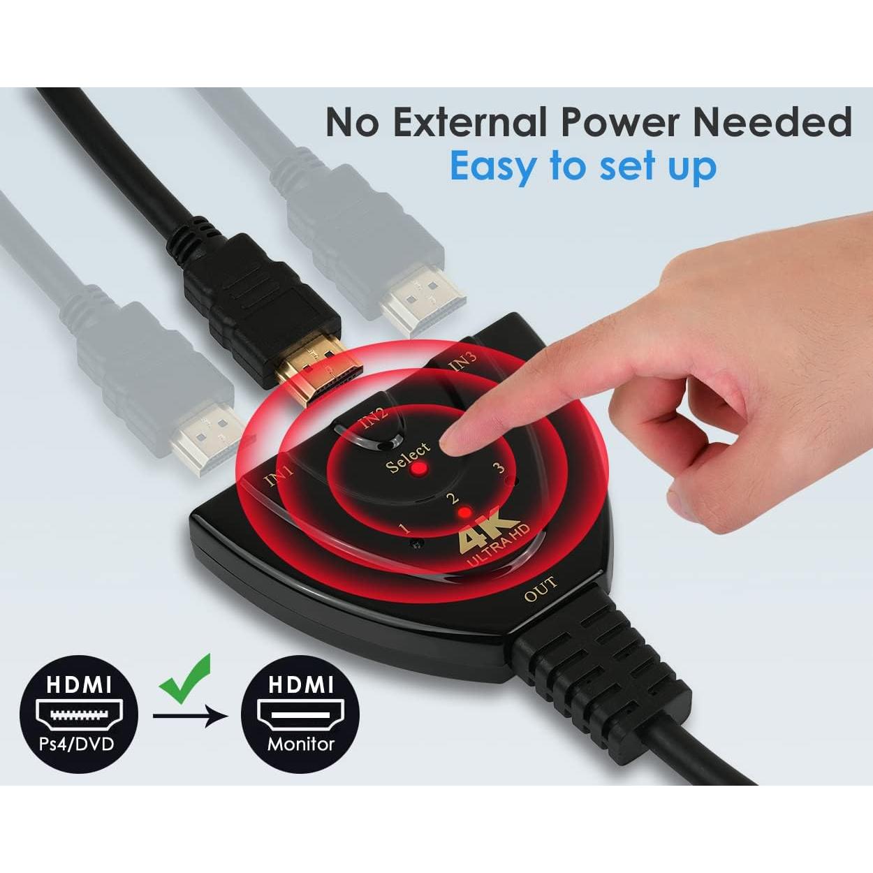 Adaptador HDMI Switch 3 en 1 DS Estilo Distintivo 4K 1080P
