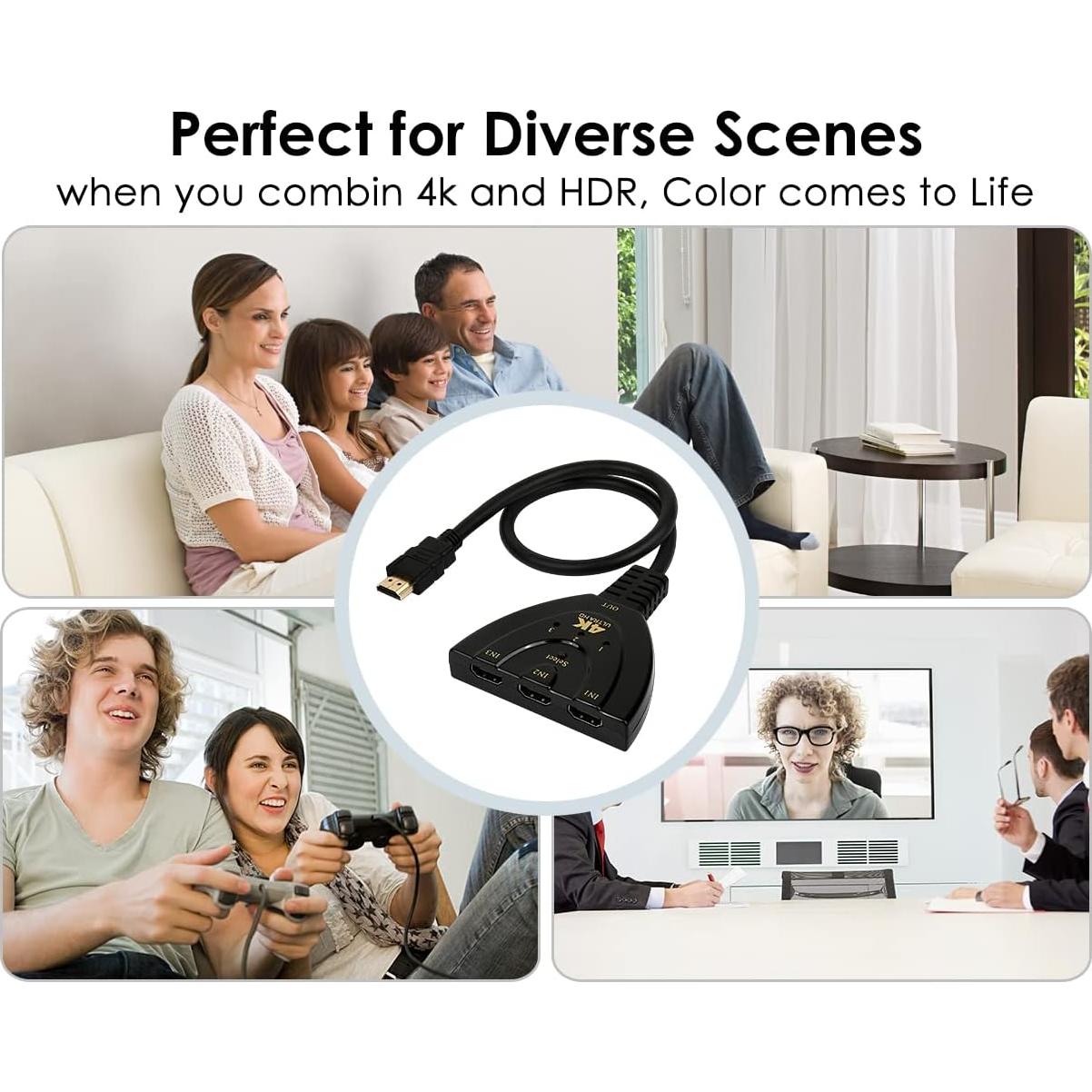 Adaptador HDMI Switch 3 en 1 DS Estilo Distintivo 4K 1080P