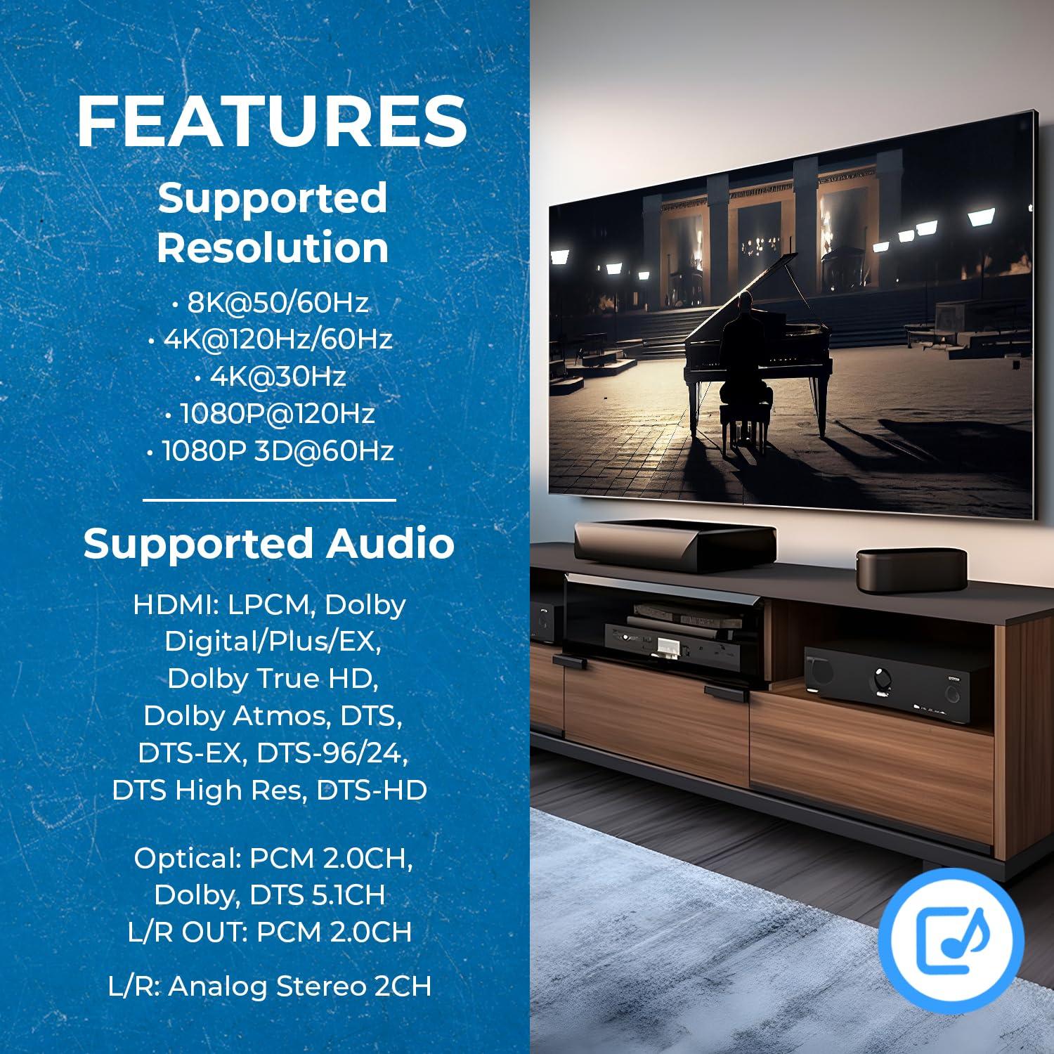 Extractor de Audio 8K OREI BKA-1 HDMI 2.1 4K 120Hz SPDIF 3.5mm