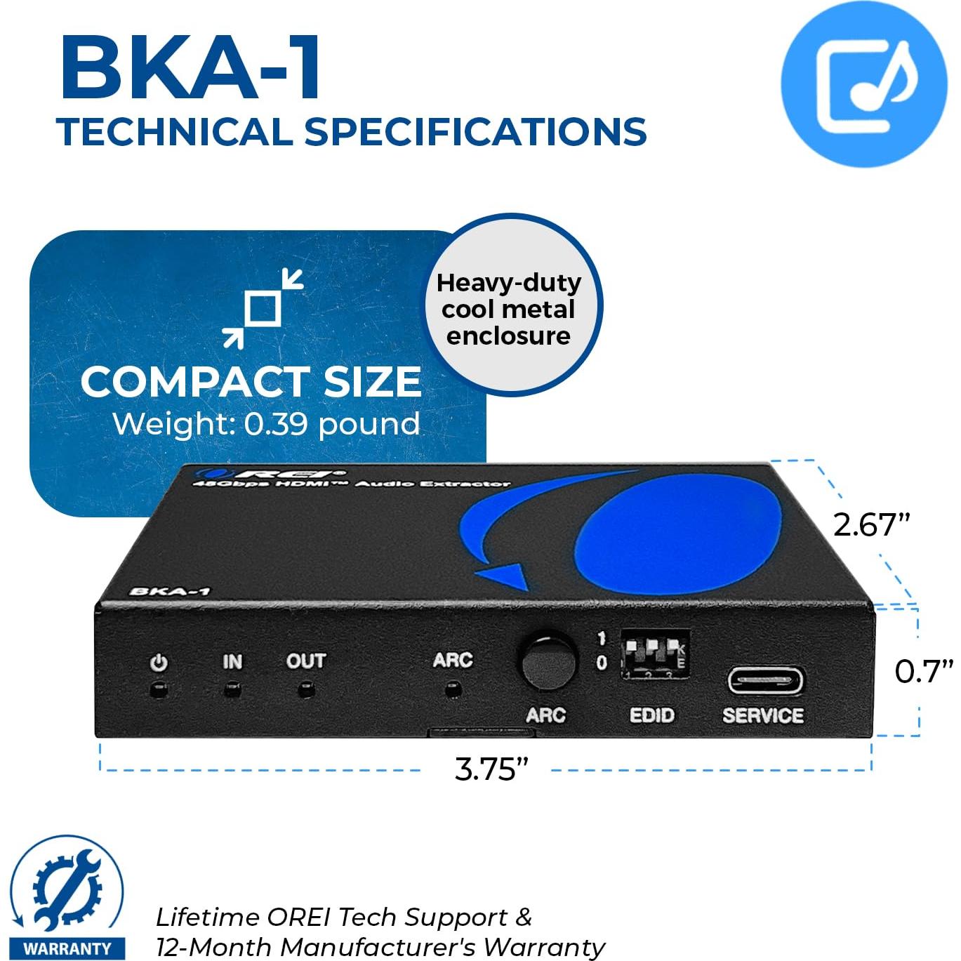 Extractor de Audio 8K OREI BKA-1 HDMI 2.1 4K 120Hz SPDIF 3.5mm