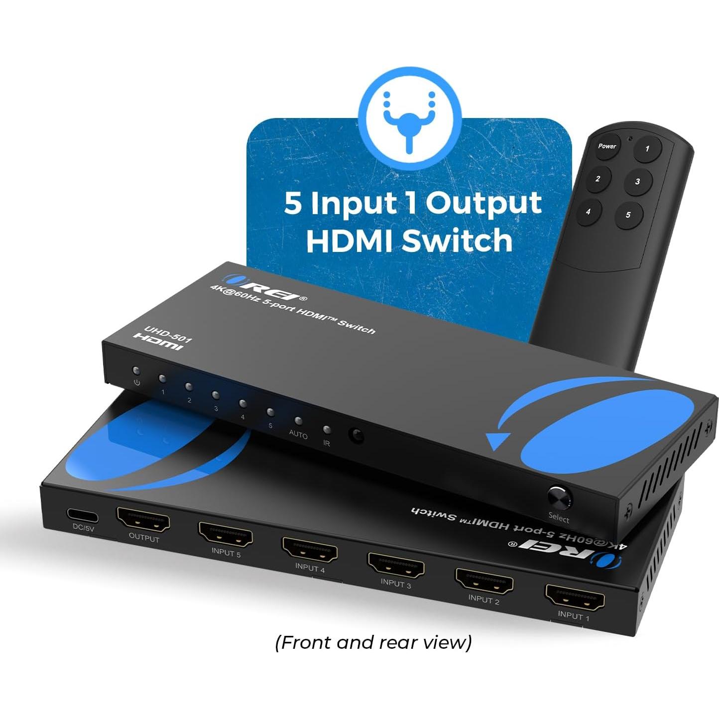 Interruptor HDMI 5 en 1 OREI UHD-501 4K@60Hz con Control Remoto