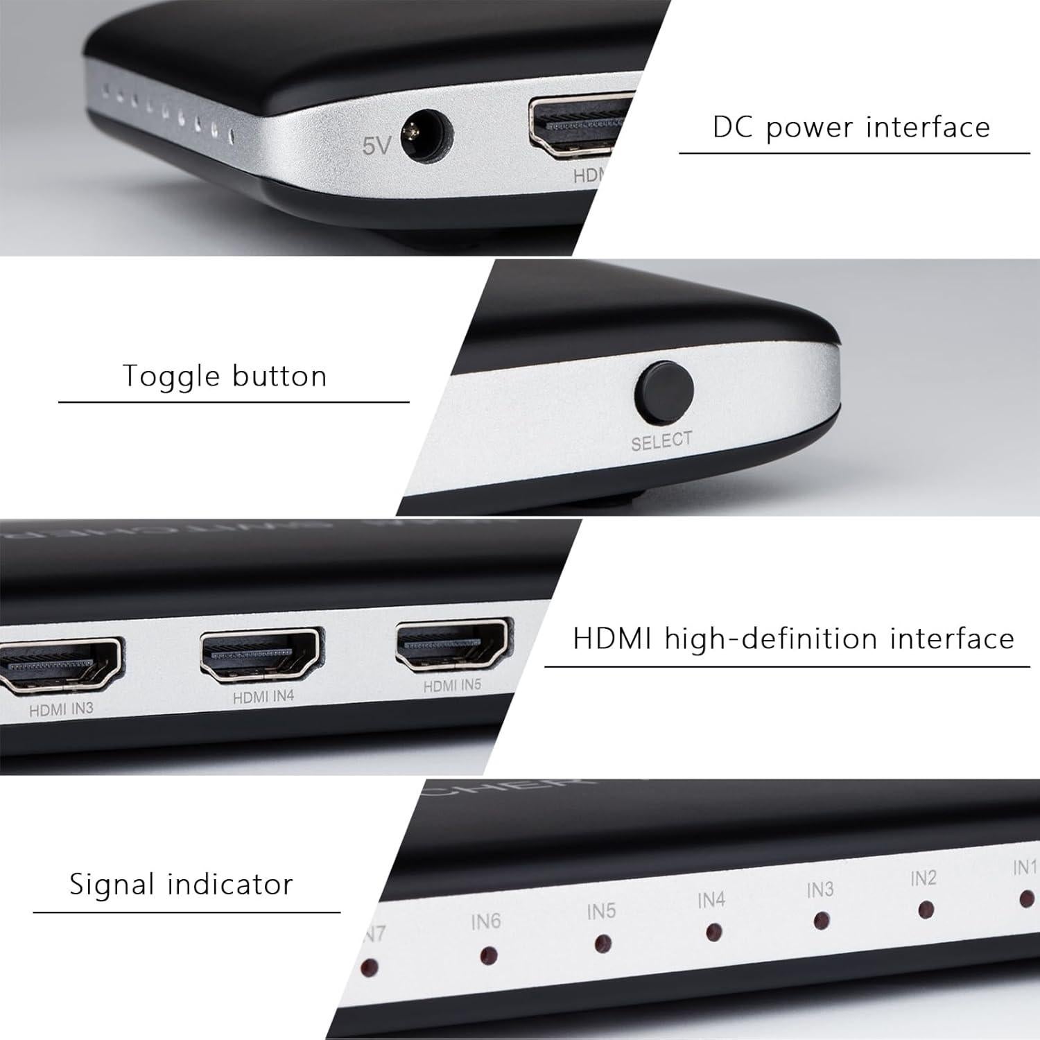 Interruptor HDMI 7 Puertos Univivi 4K 60Hz con Control Remoto