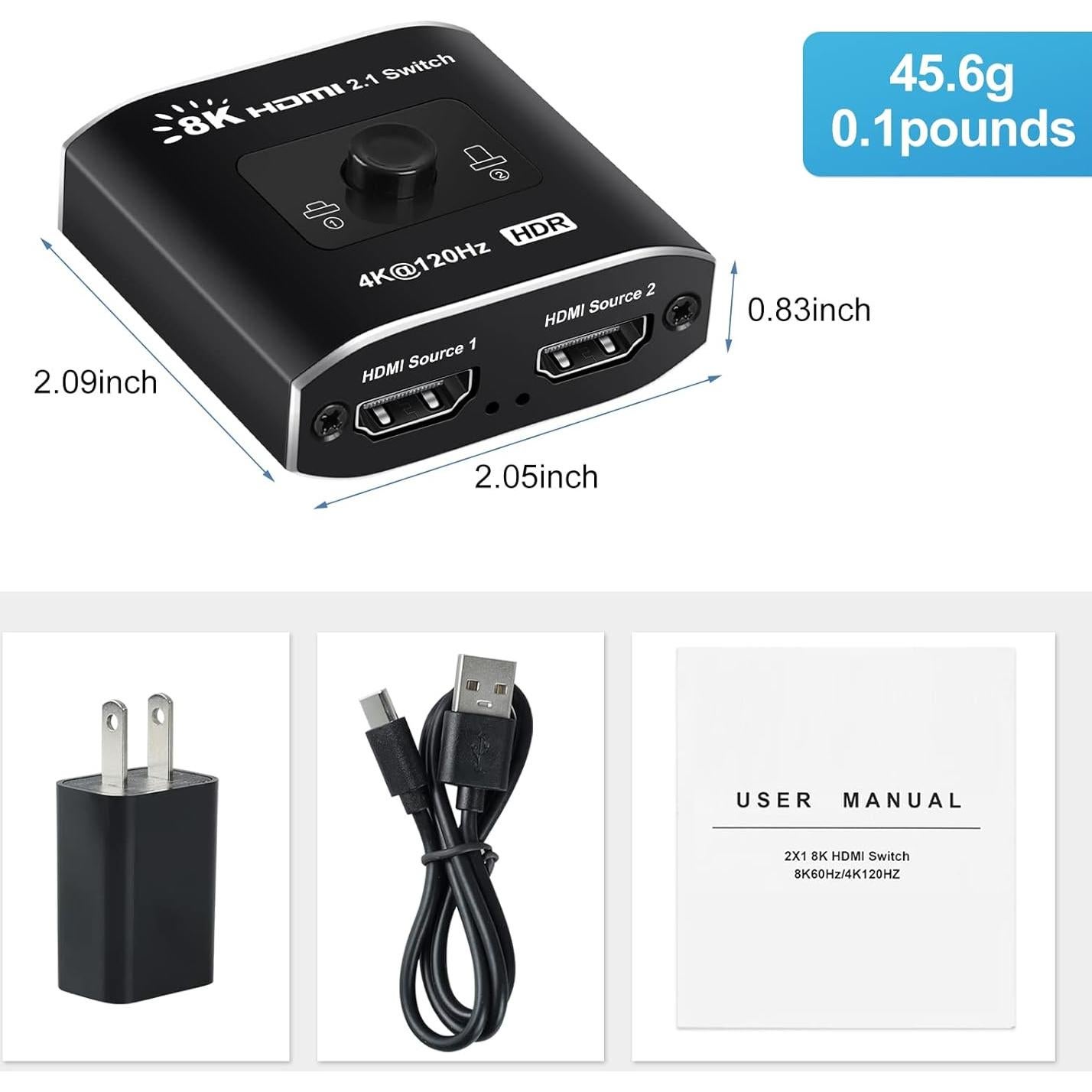 Interruptor HDMI 2 en 1 Avedio Links 8K@60Hz 4K@120Hz