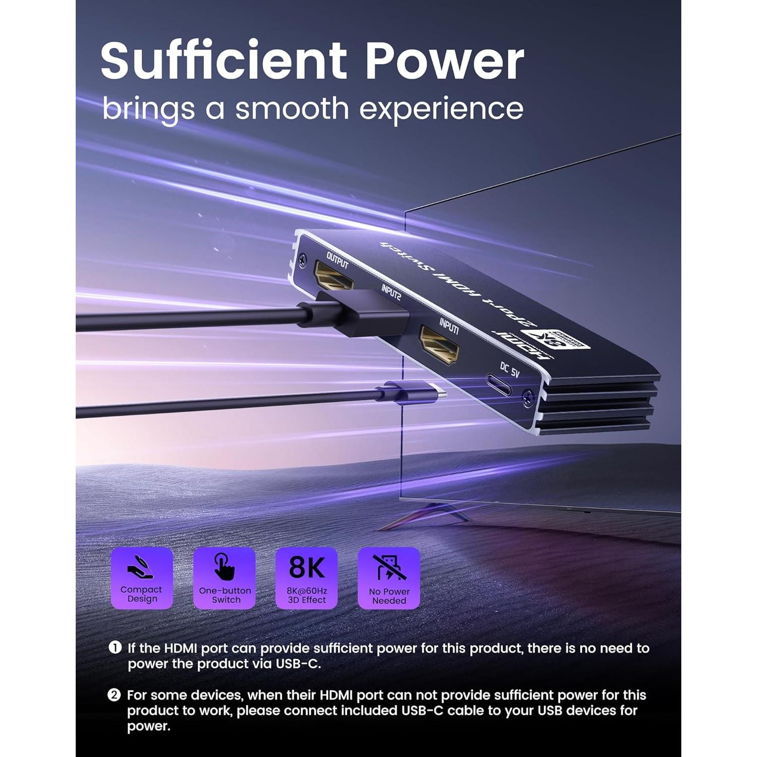 avedio links 8K HDMI 2.1 Switch 4K@120Hz 8K@60Hz, Bi-Directional 2 in 1 Out HDMI Switcher with Remote, Aluminum HDMI Splitter 2 in 1 Out Ultra HD Compatible with PS5 Xbox Fire Stick and More (Black)