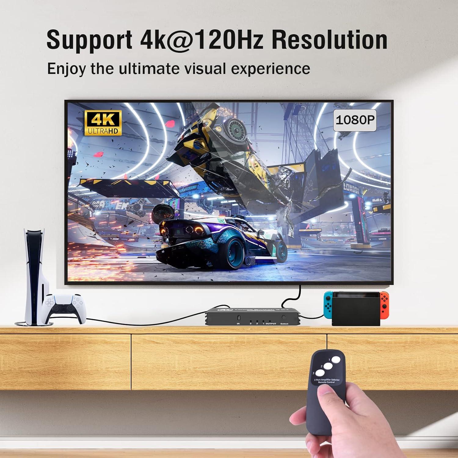 Interruptor HDMI 3 en 1 Tendak 4K@120Hz con Control Remoto