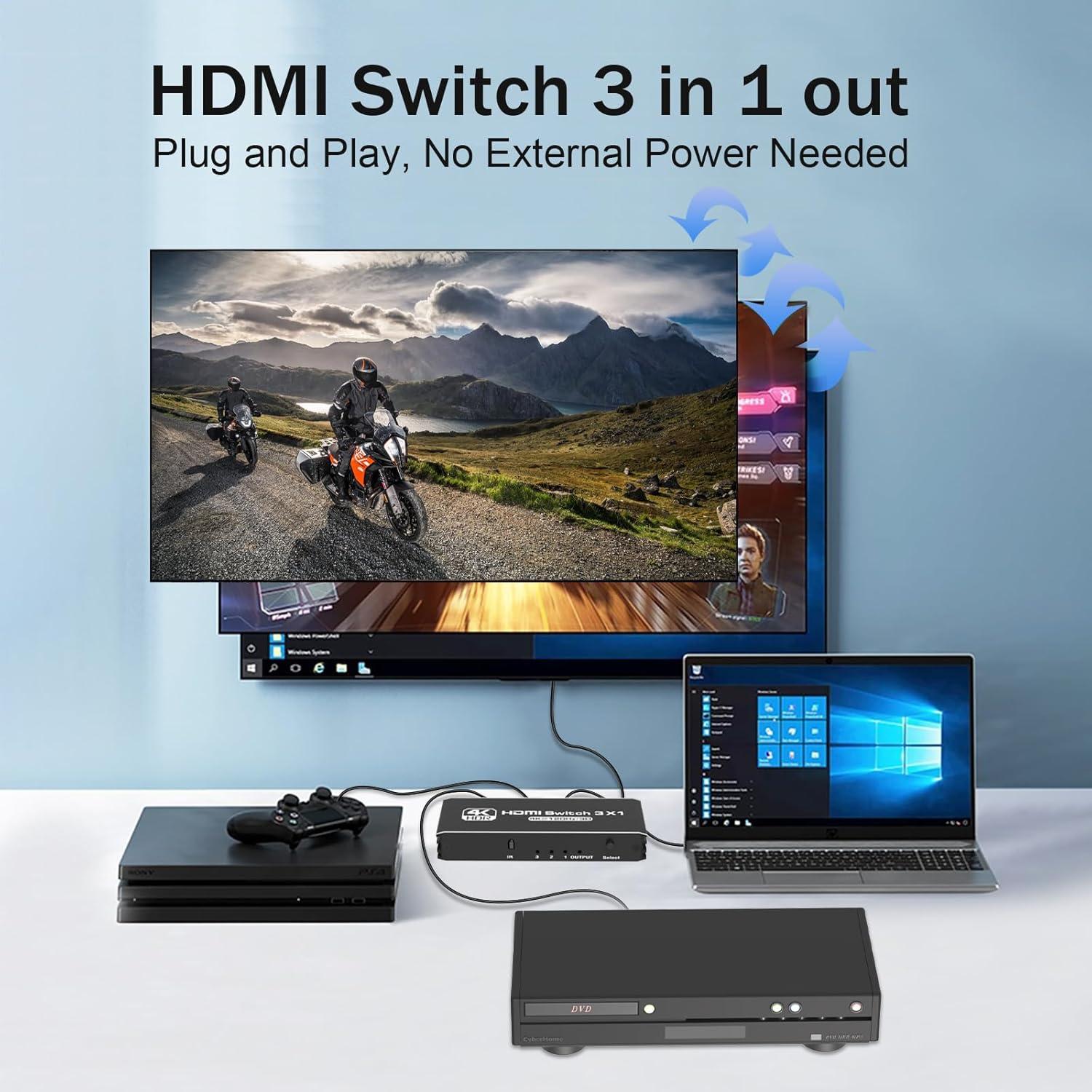 Interruptor HDMI 3 en 1 Tendak 4K@120Hz con Control Remoto