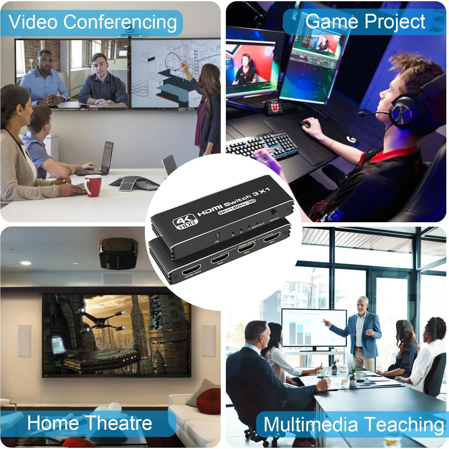 Interruptor HDMI 3 en 1 Tendak 4K@120Hz con Control Remoto