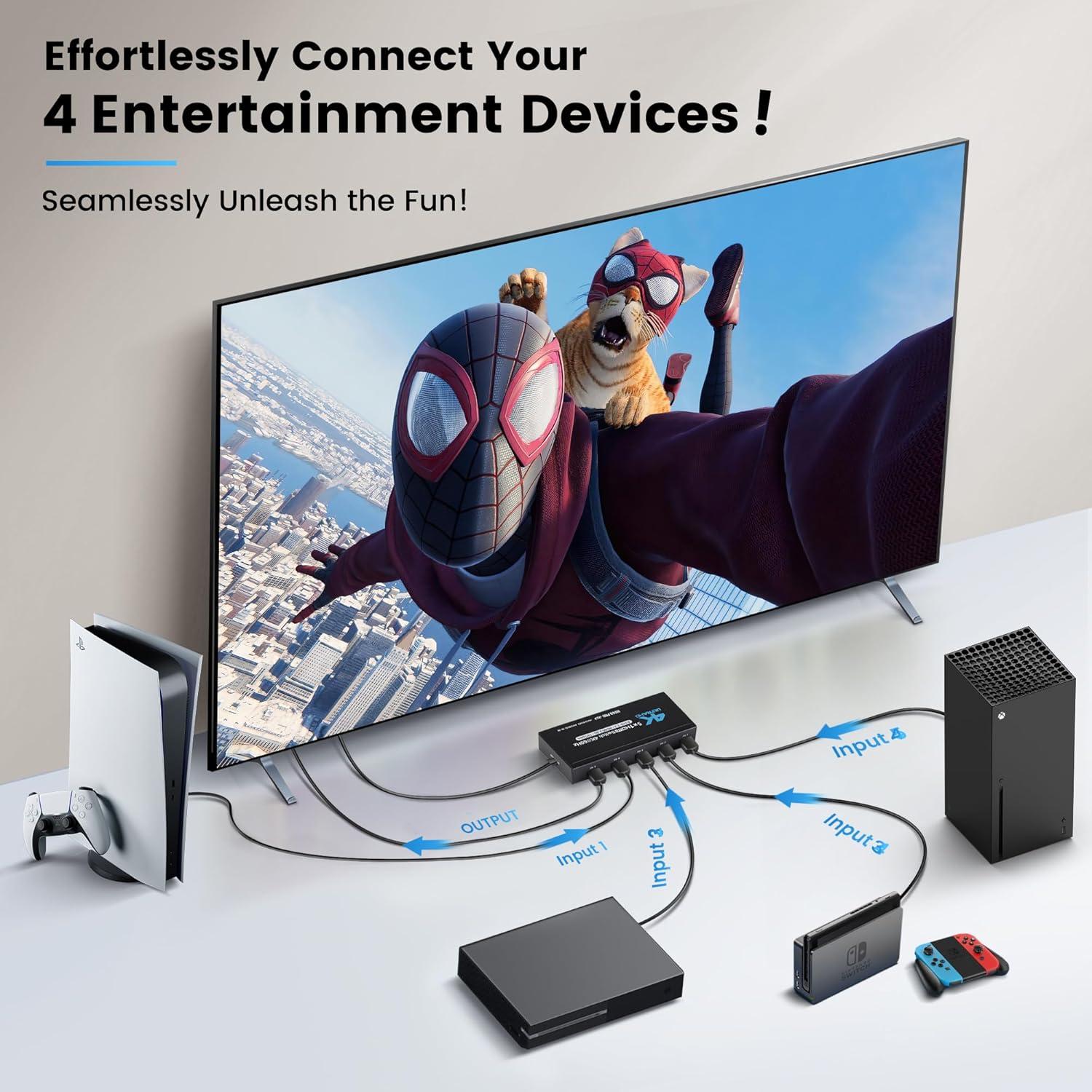 Interruptor HDMI 4K@60Hz NUEVO CUIDADO 4x1 con Control Remoto