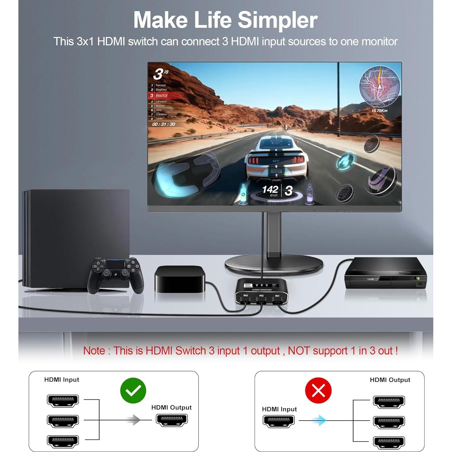 Conmutador HDMI 2.1 3x1 avedio links 8K 60Hz Aluminio