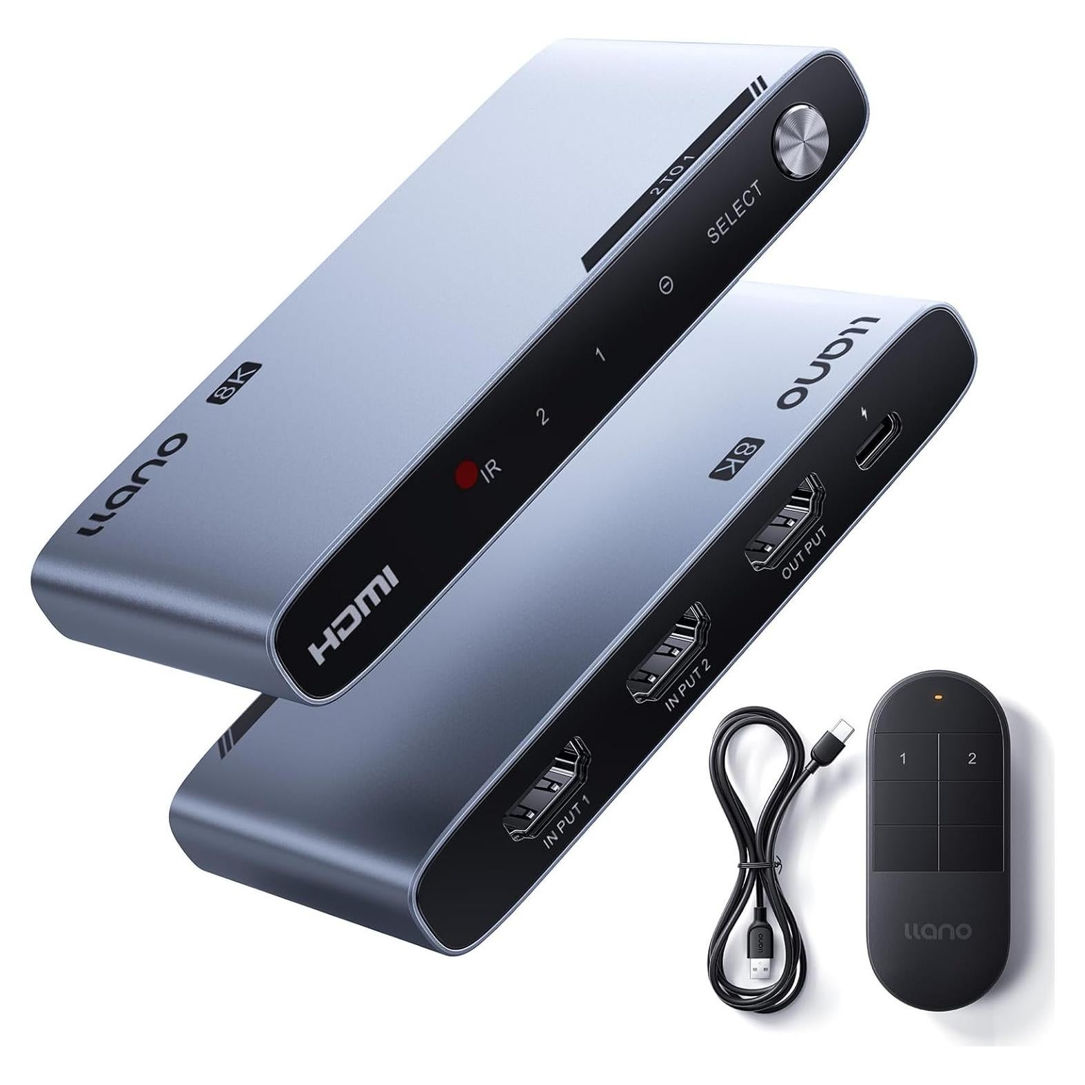 Interruptor HDMI 2.1 llano 2 en 1 8K@60Hz con Control Remoto