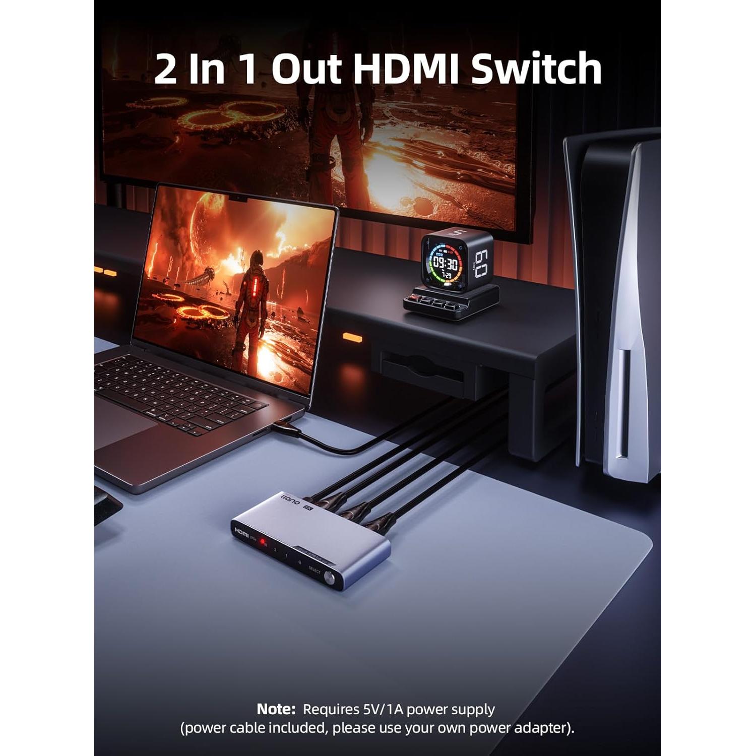 Interruptor HDMI 2.1 llano 2 en 1 8K@60Hz con Control Remoto