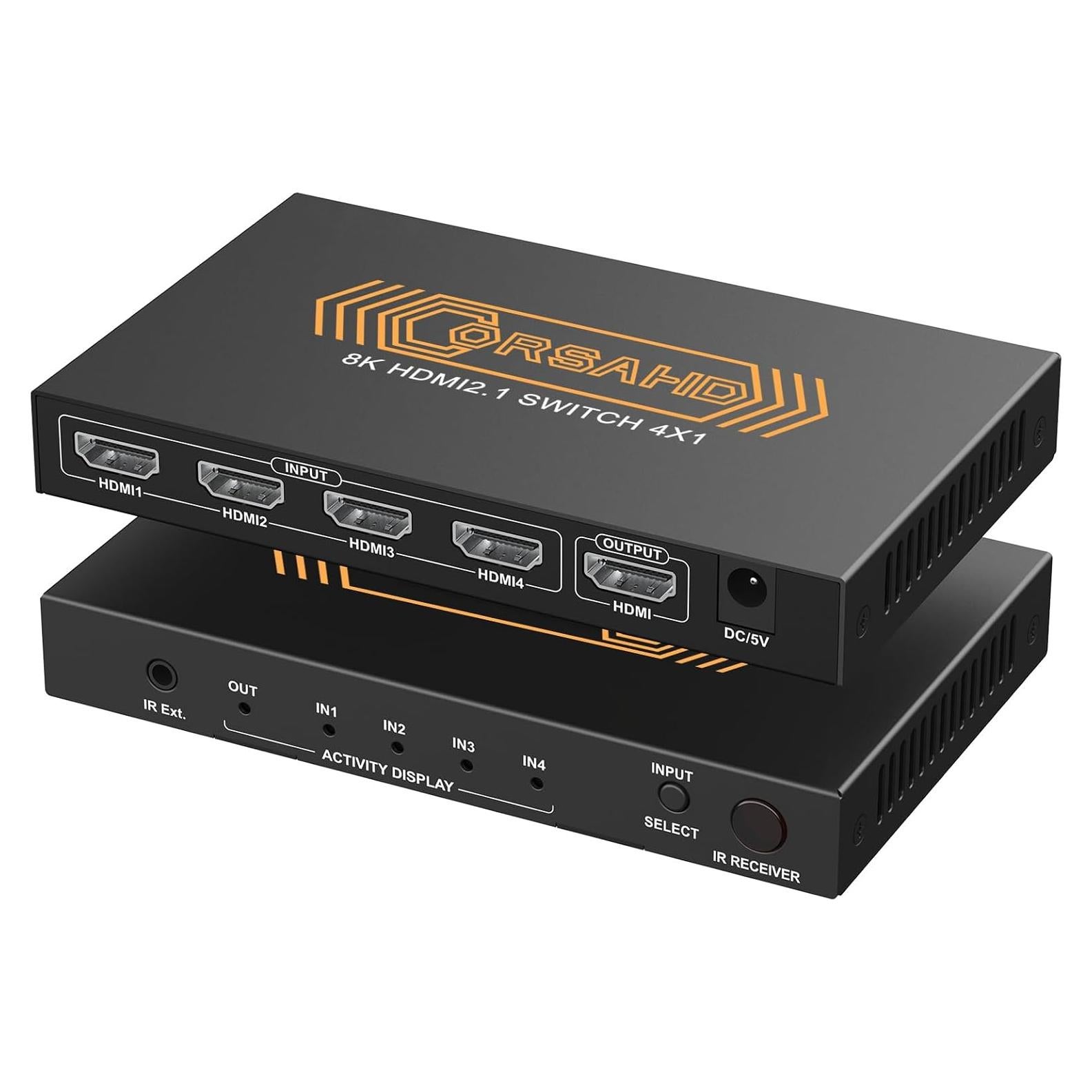 Interruptor HDMI 2.1 4x1 CORSAHD 8K 60Hz 48Gbps Control Remoto