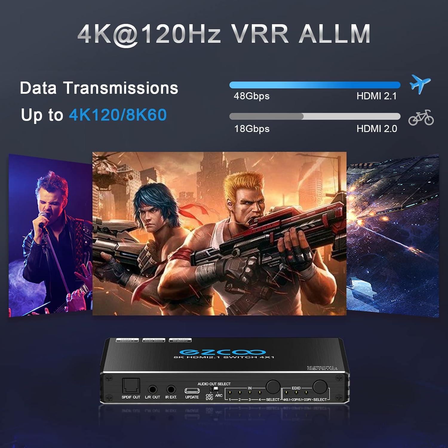 Conmutador HDMI 2.1 8K 4x1 EZCOOTECH con Control Remoto