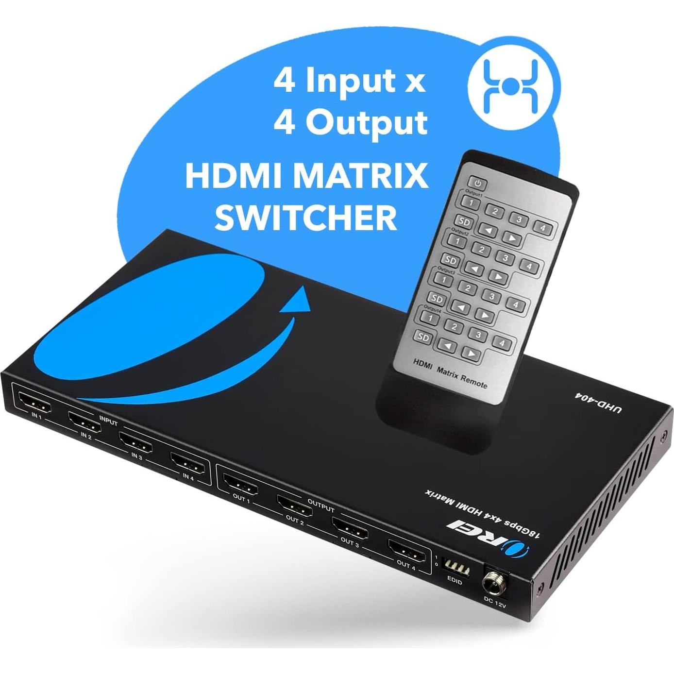 Matriz HDMI 4x4 OREI UHD-404A 4K 60Hz con Control Remoto