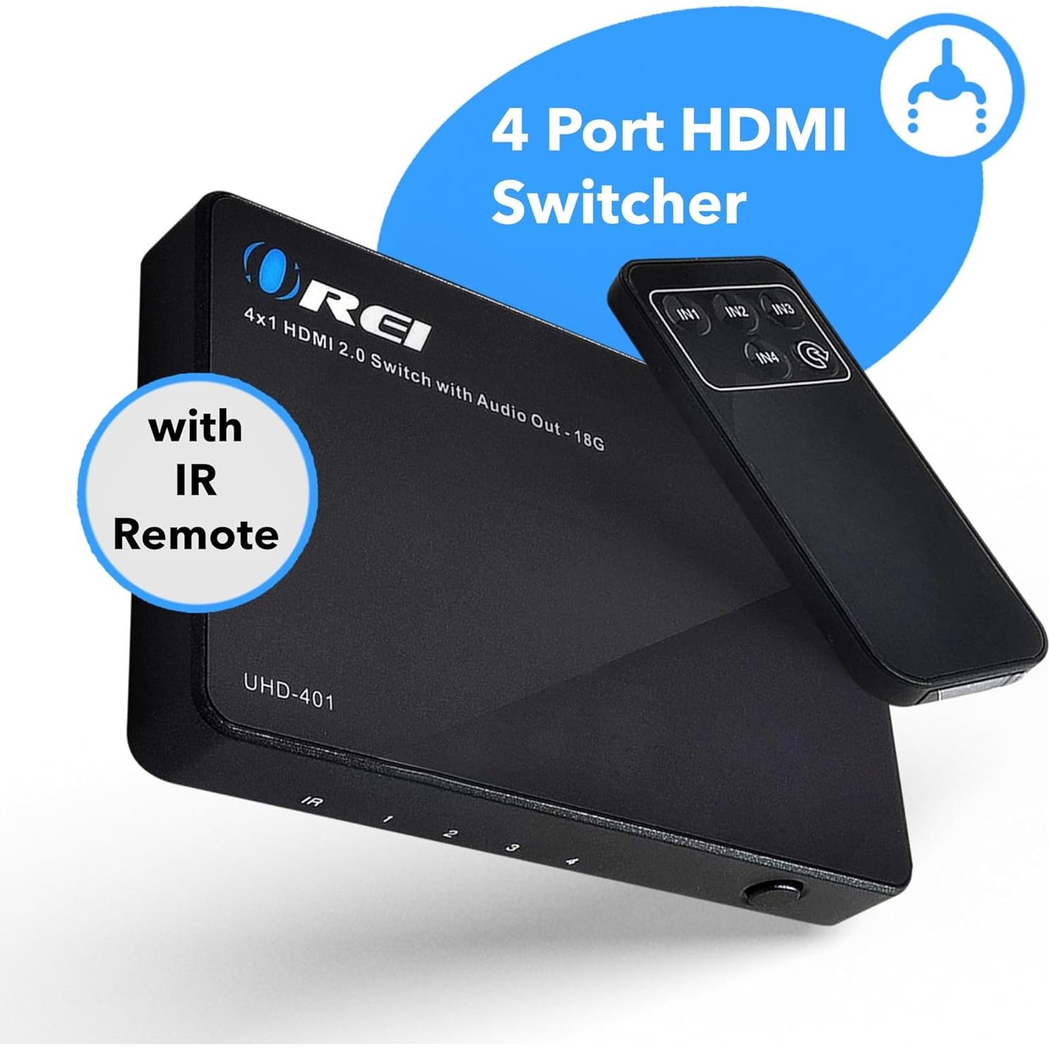 Conmutador HDMI 4x1 OREI UHD-401 4K 60Hz con Control Remoto