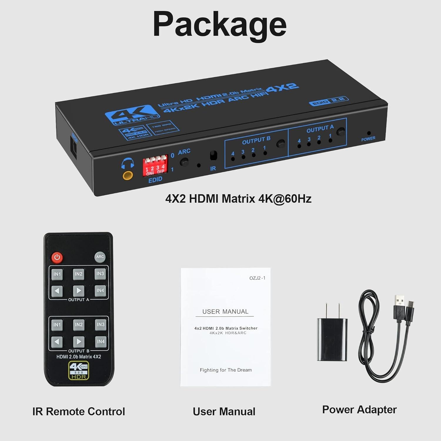 Conmutador HDMI 4K@60Hz 4x2 avedio links con ARC y audio