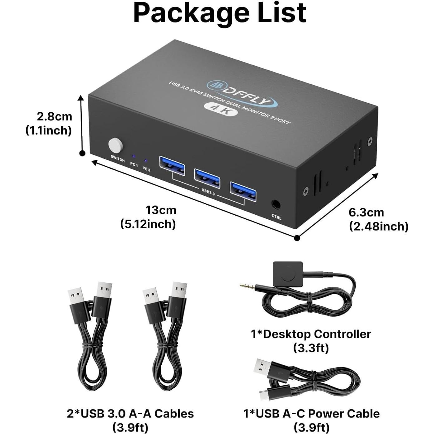 KVM Switch HDMI 2 Monitores 2 Computadoras 4K 60Hz BDFFLY