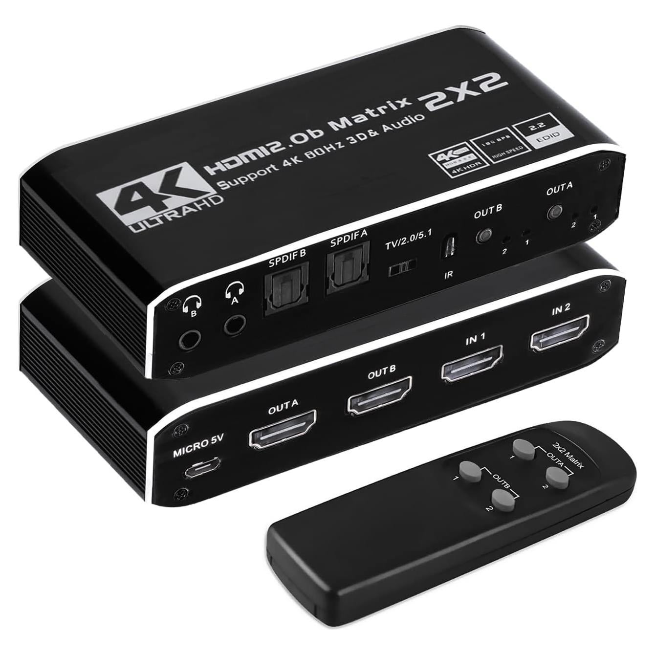 Matriz HDMI 2x2 ENBUER 4K@60Hz con Control Remoto IR