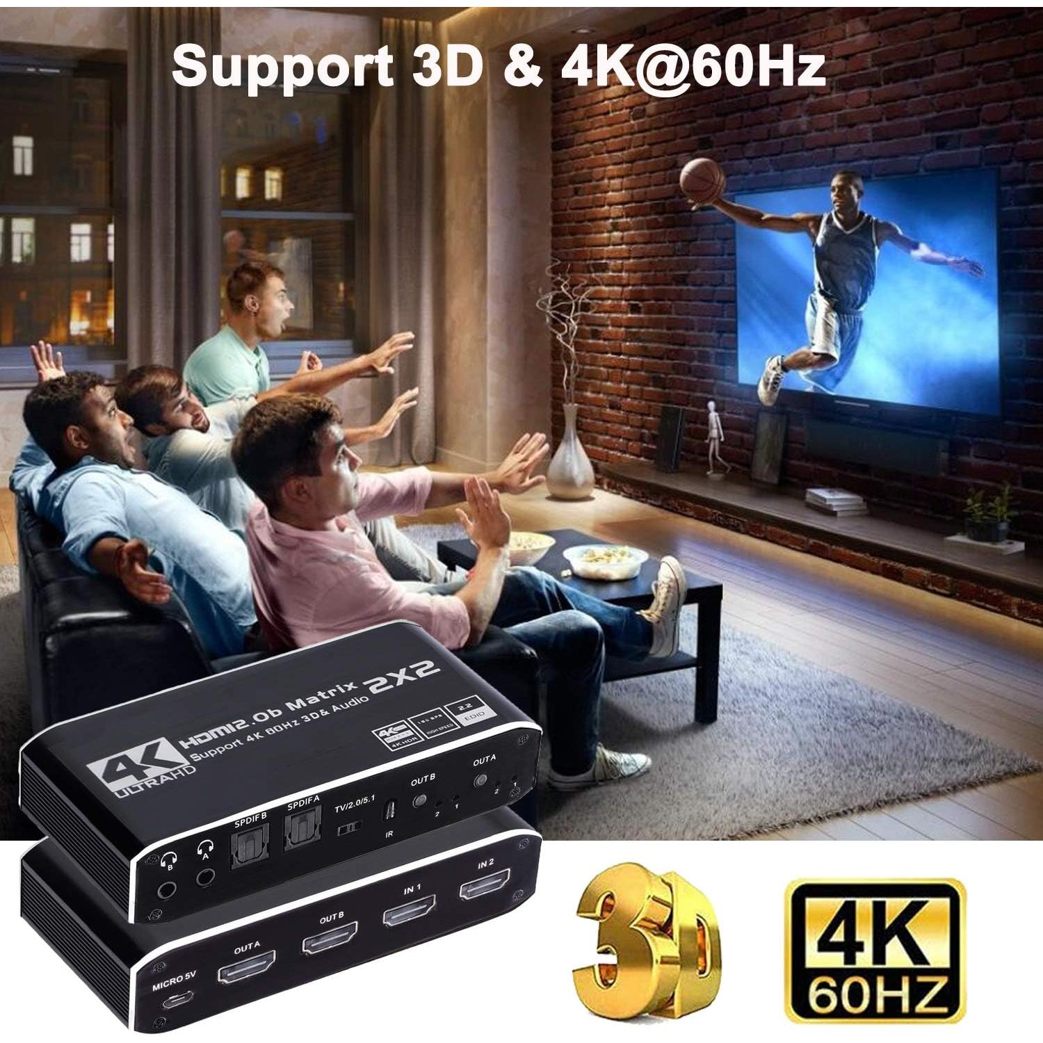 Matriz HDMI 2x2 ENBUER 4K@60Hz con Control Remoto IR