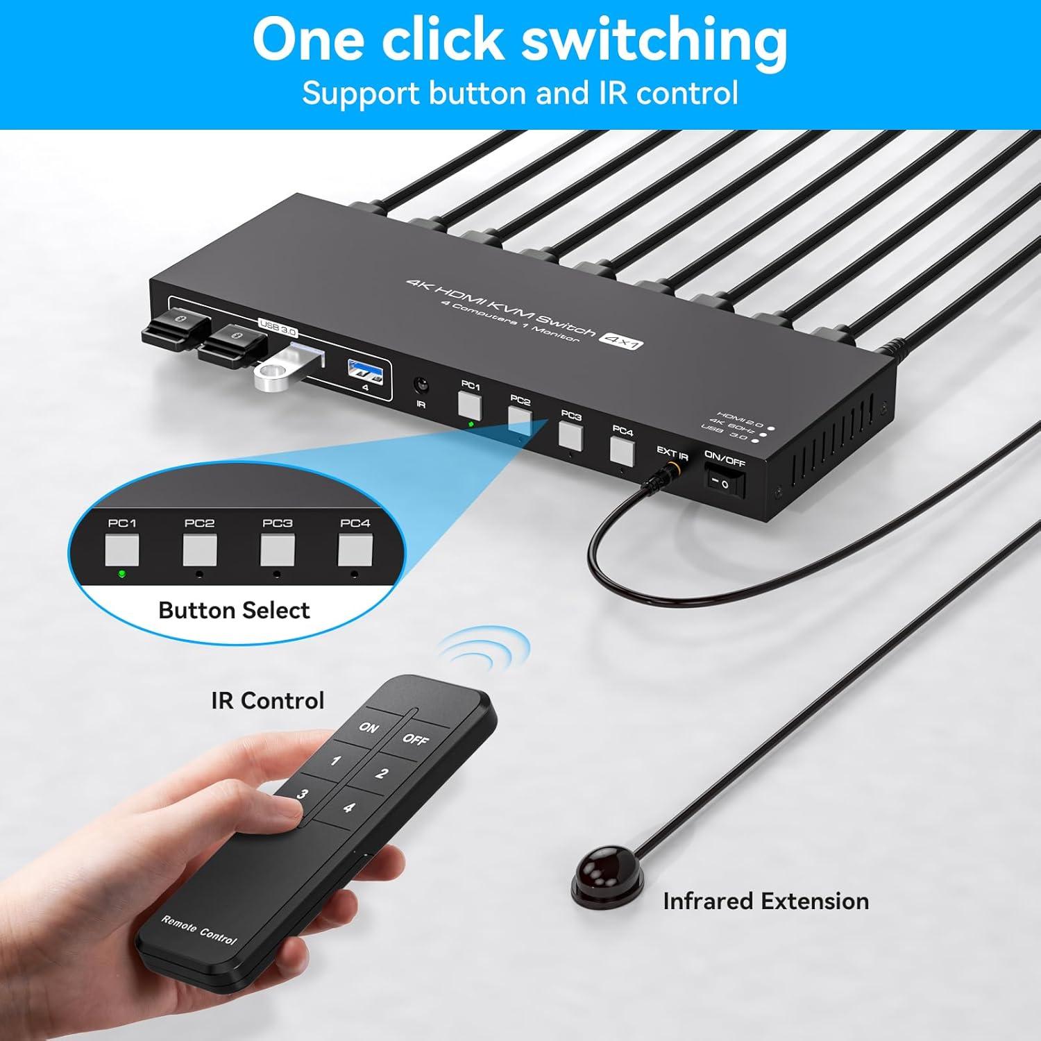 Interruptor KVM HDMI 4 Puertos USB 3.0 4K 60Hz PVBCTCSID