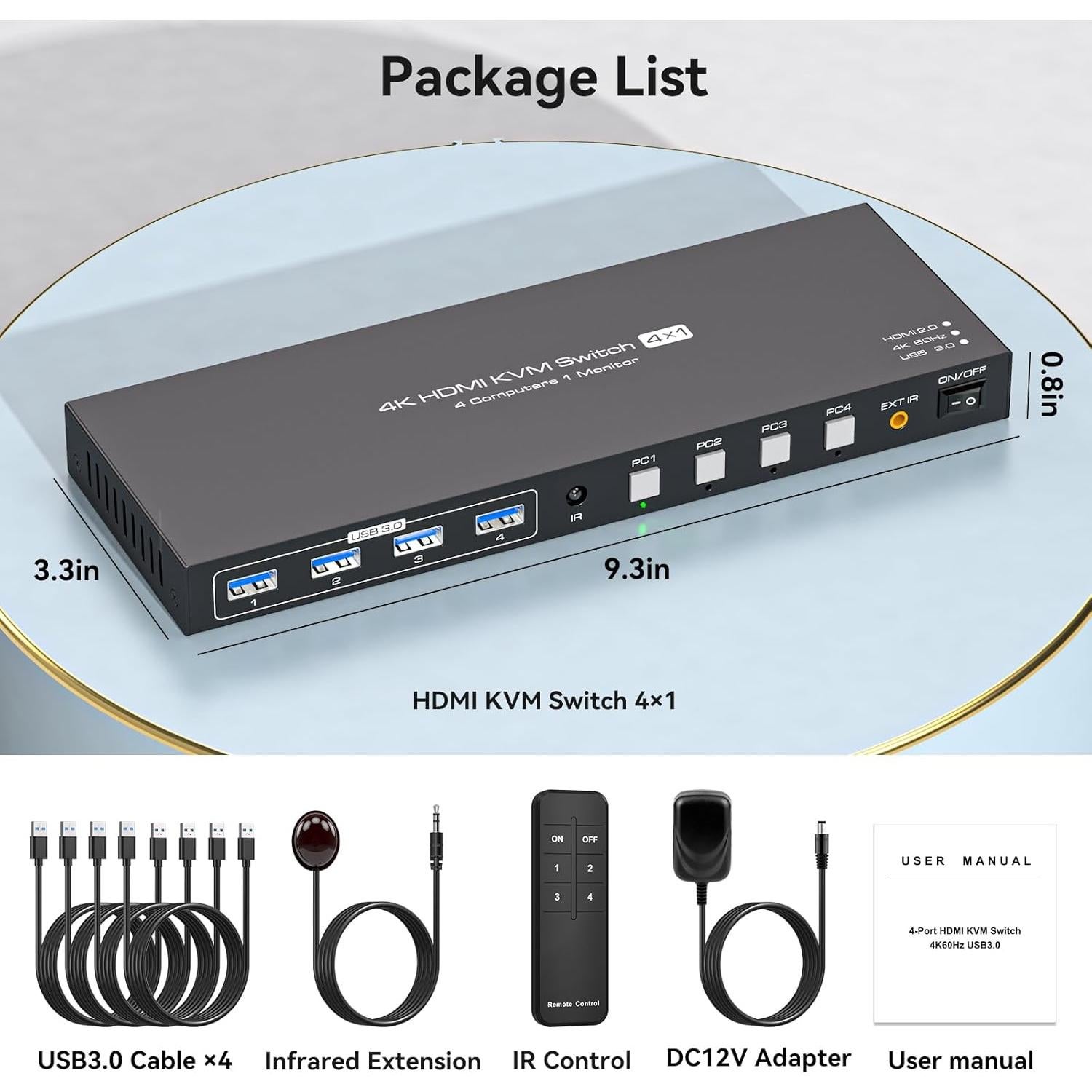 Interruptor KVM HDMI 4 Puertos USB 3.0 4K 60Hz PVBCTCSID
