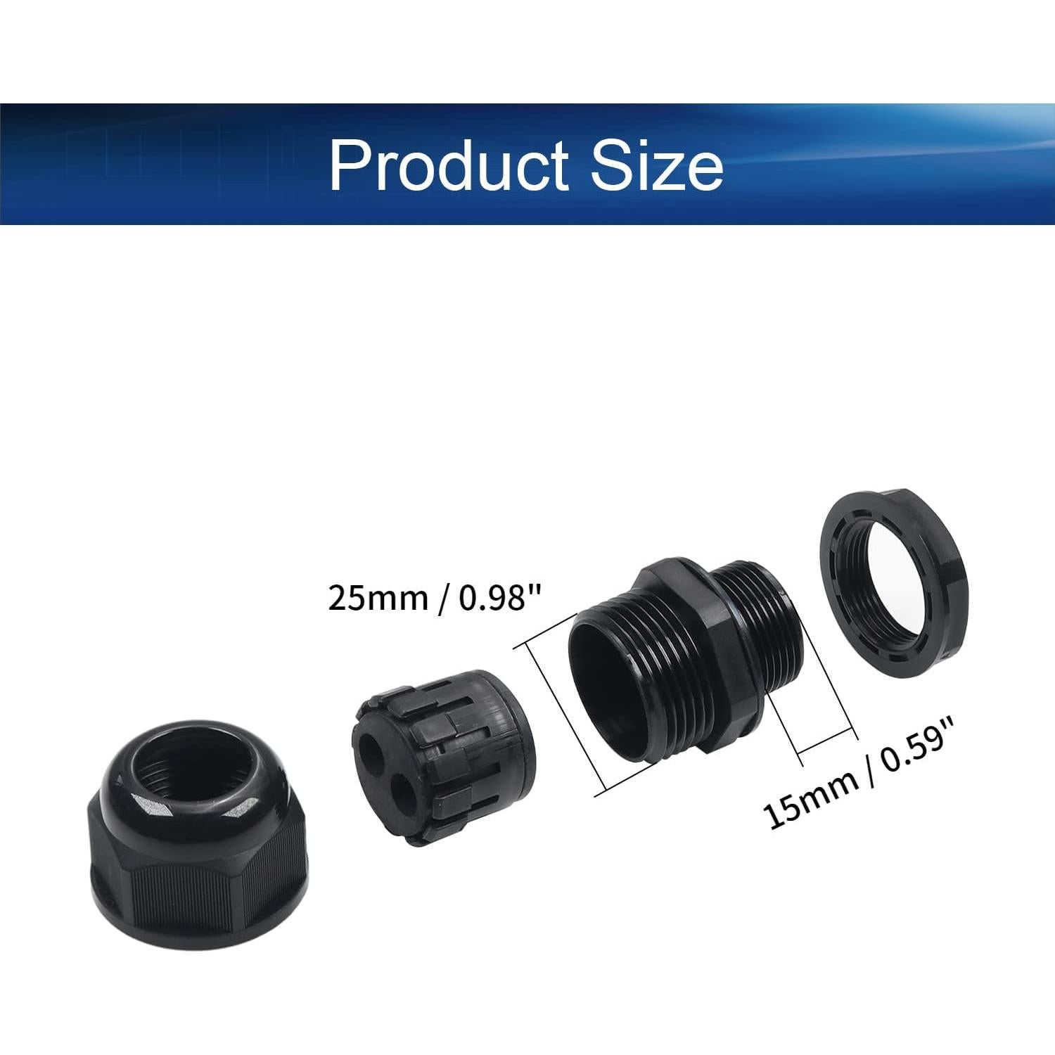 Cable Gland Heyiarbeit 2 Agujeros Nylon IP68 25mm Ajustable