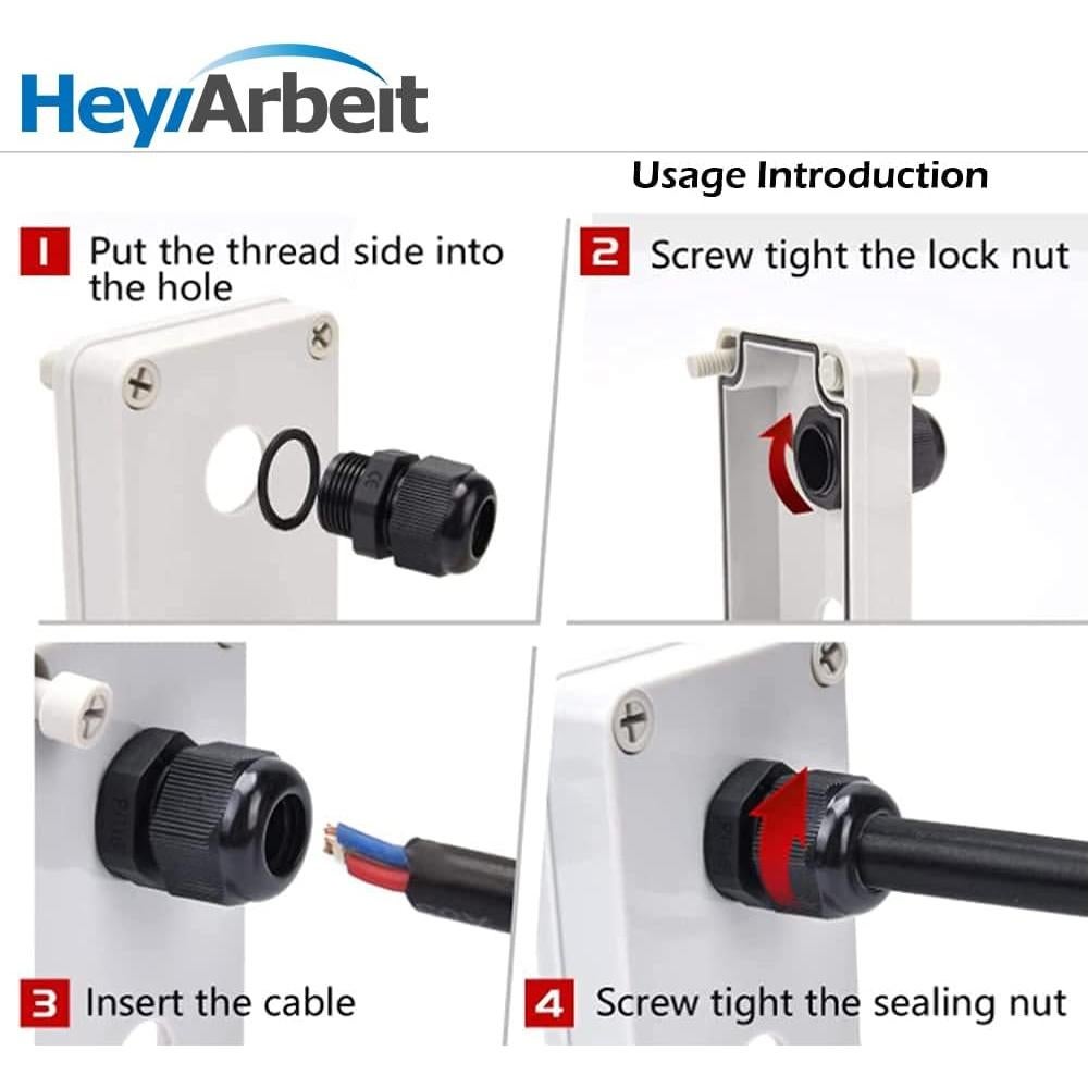 Cable Gland Heyiarbeit 2 Agujeros Nylon IP68 25mm Ajustable