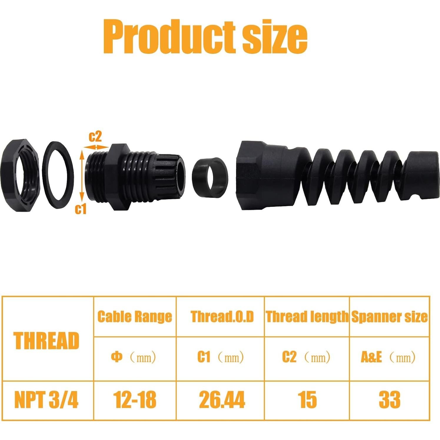 Conector de Cable Rierdge IP68 Nylon 2 Pcs 13-18mm