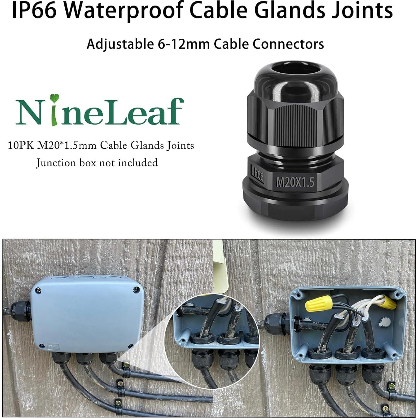 Conectores de Cable Impermeables NineLeaf M20x1.5 10 Piezas