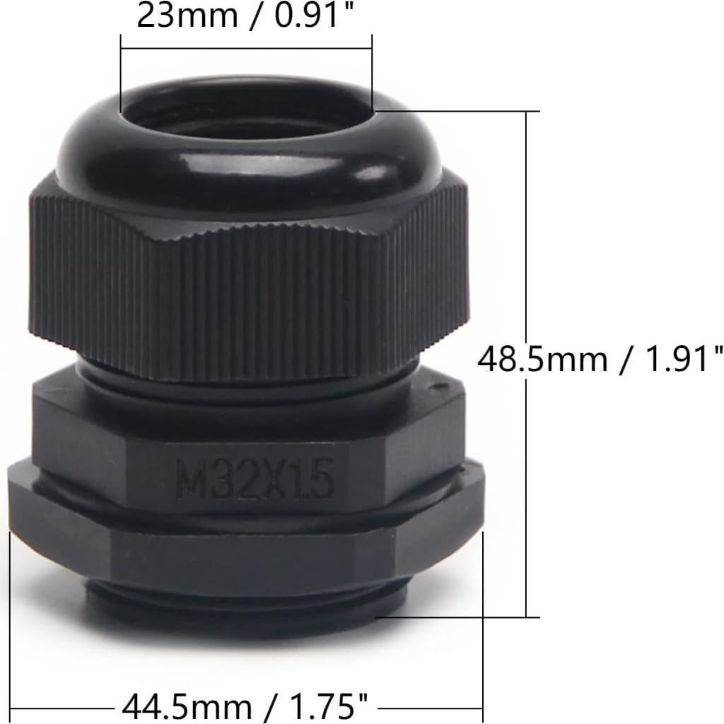 Pasacables M32 Fielect 2 Pcs Negro Impermeable 18-25mm