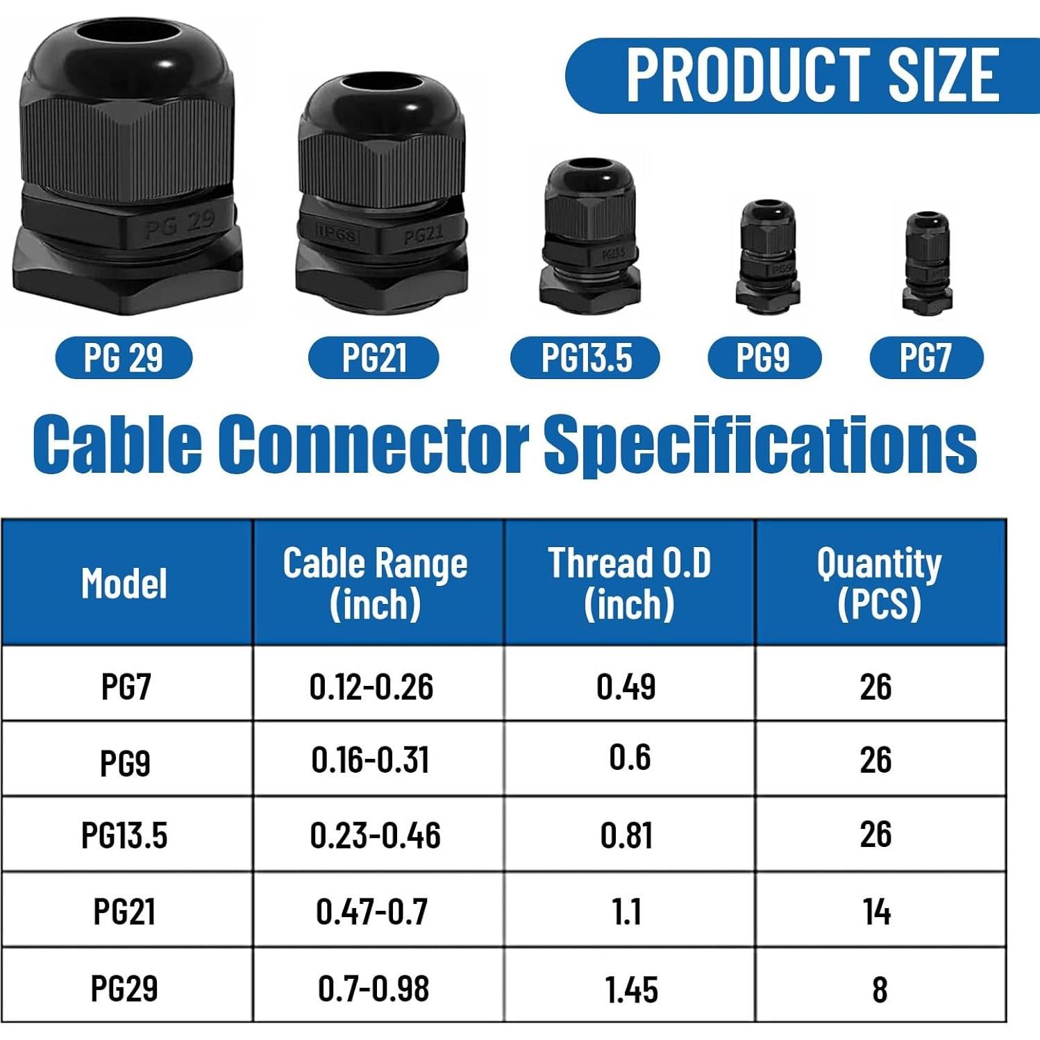 Conectores de Cable Impermeables YIOVVOM 100 pcs 3-25mm