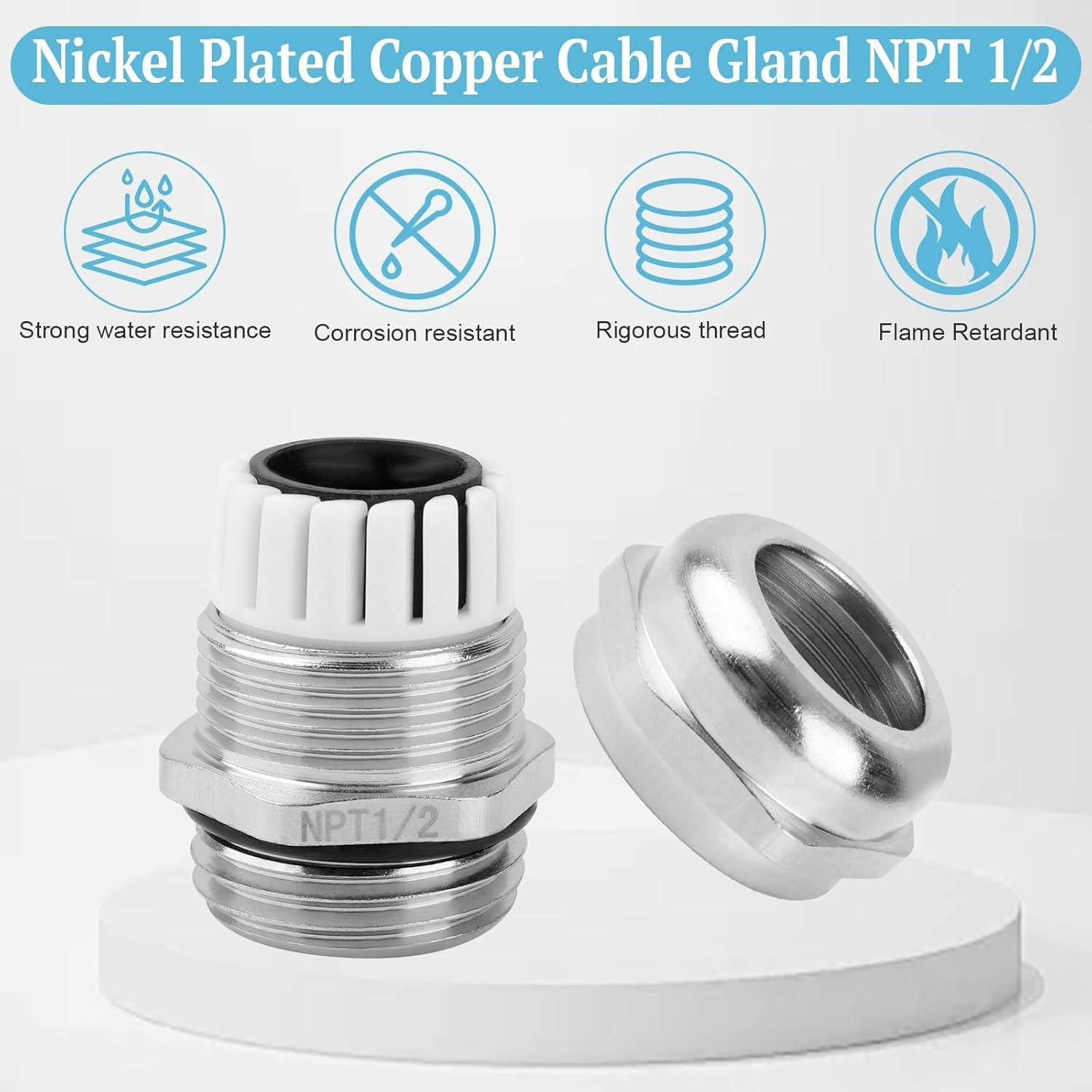 4 Piezas Conector Cable Gland NPT 1/2" OJP IP68 6-12mm