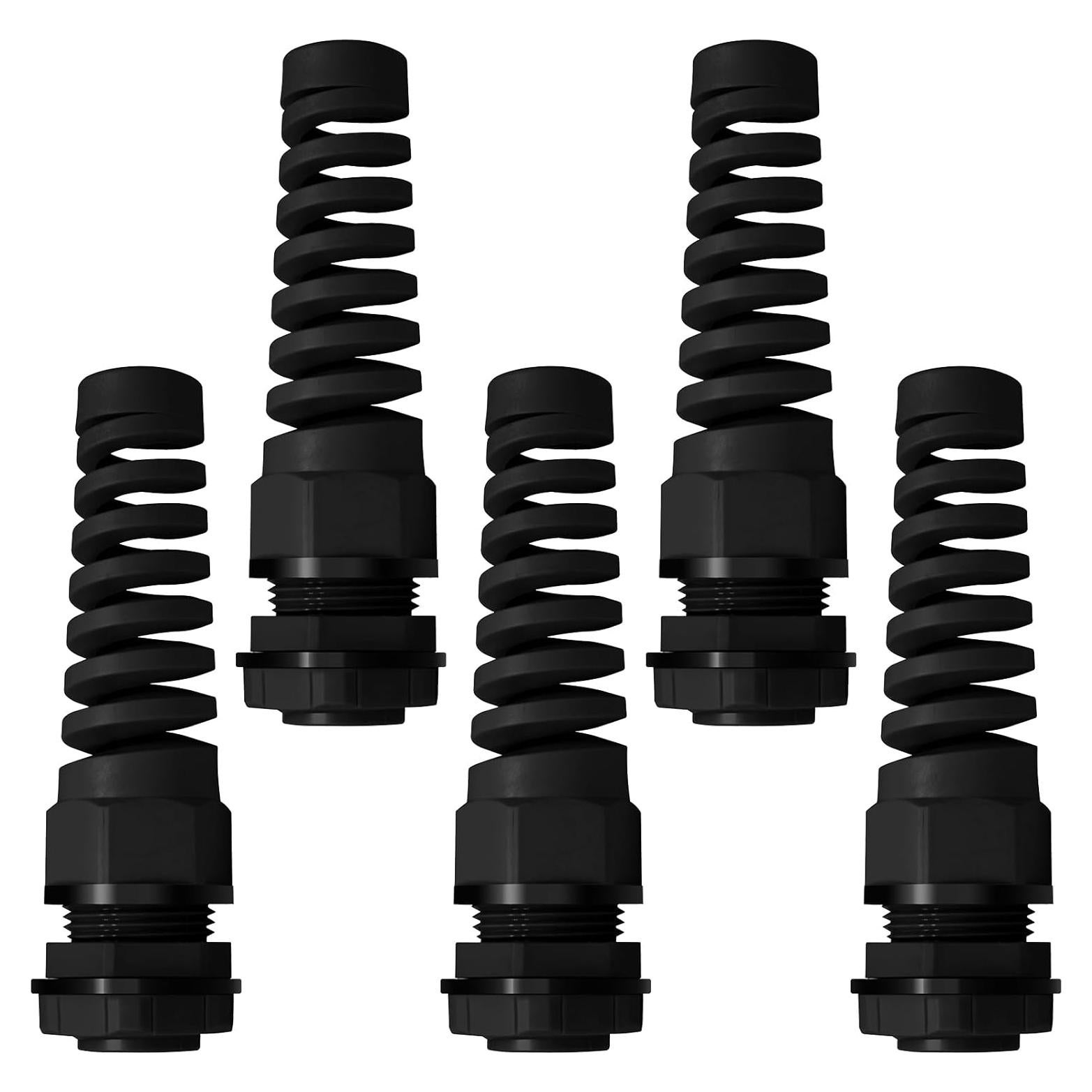 Paquete de 5 Conectores de Alivio de Tensión Nylon Negro NPT 1/2"