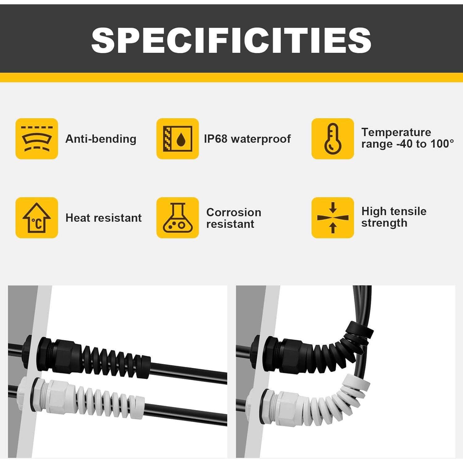 Paquete de 5 Conectores de Alivio de Tensión Nylon Negro NPT 1/2"