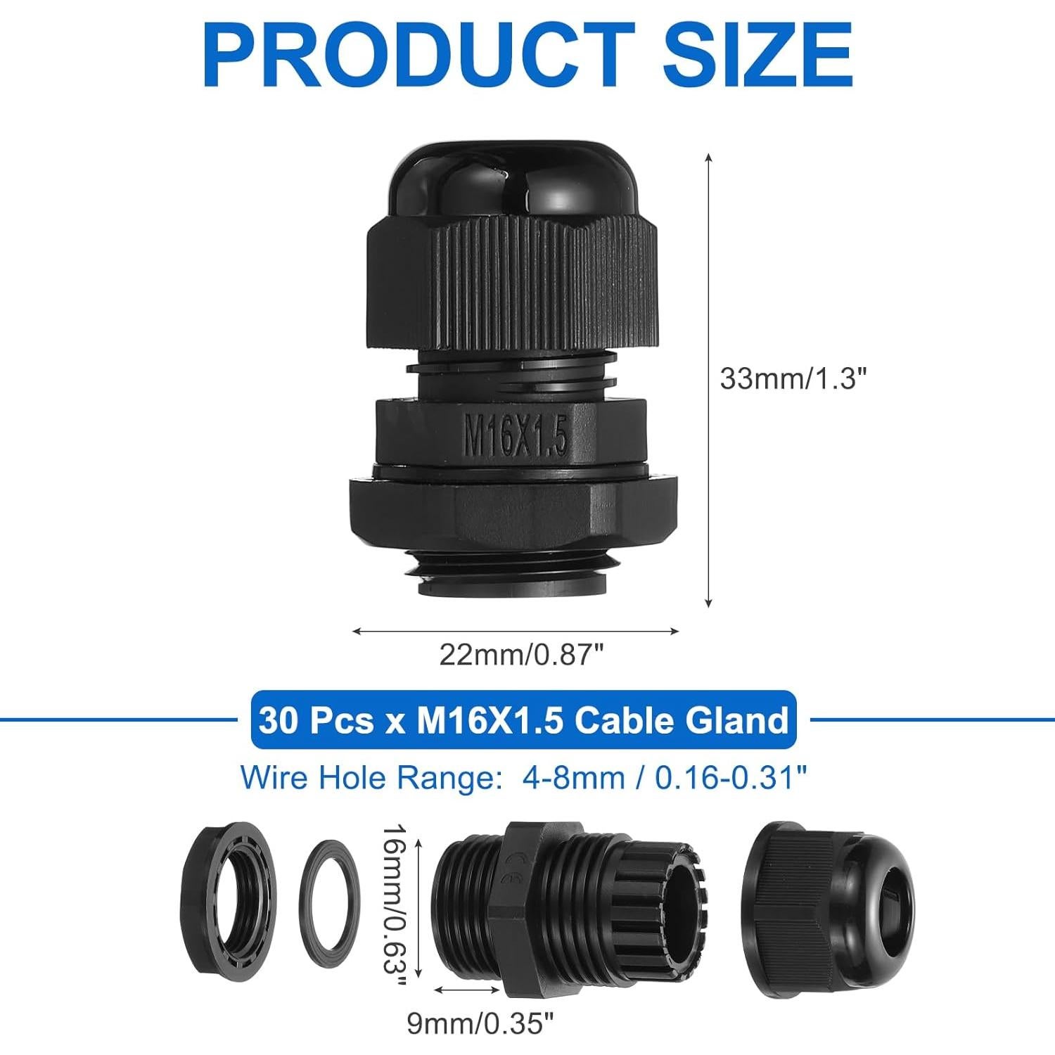 Conector de Cable Impermeable MECCANIXITY M16 30 Pcs 4-8mm