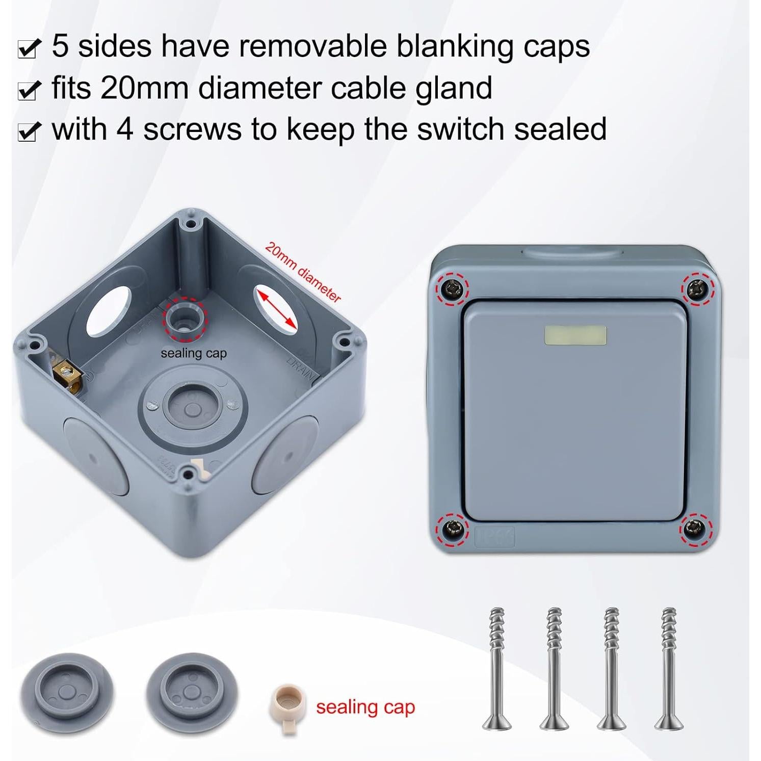 Interruptor de Luz Exterior SuperInk IP66 1-Gang con Conectores