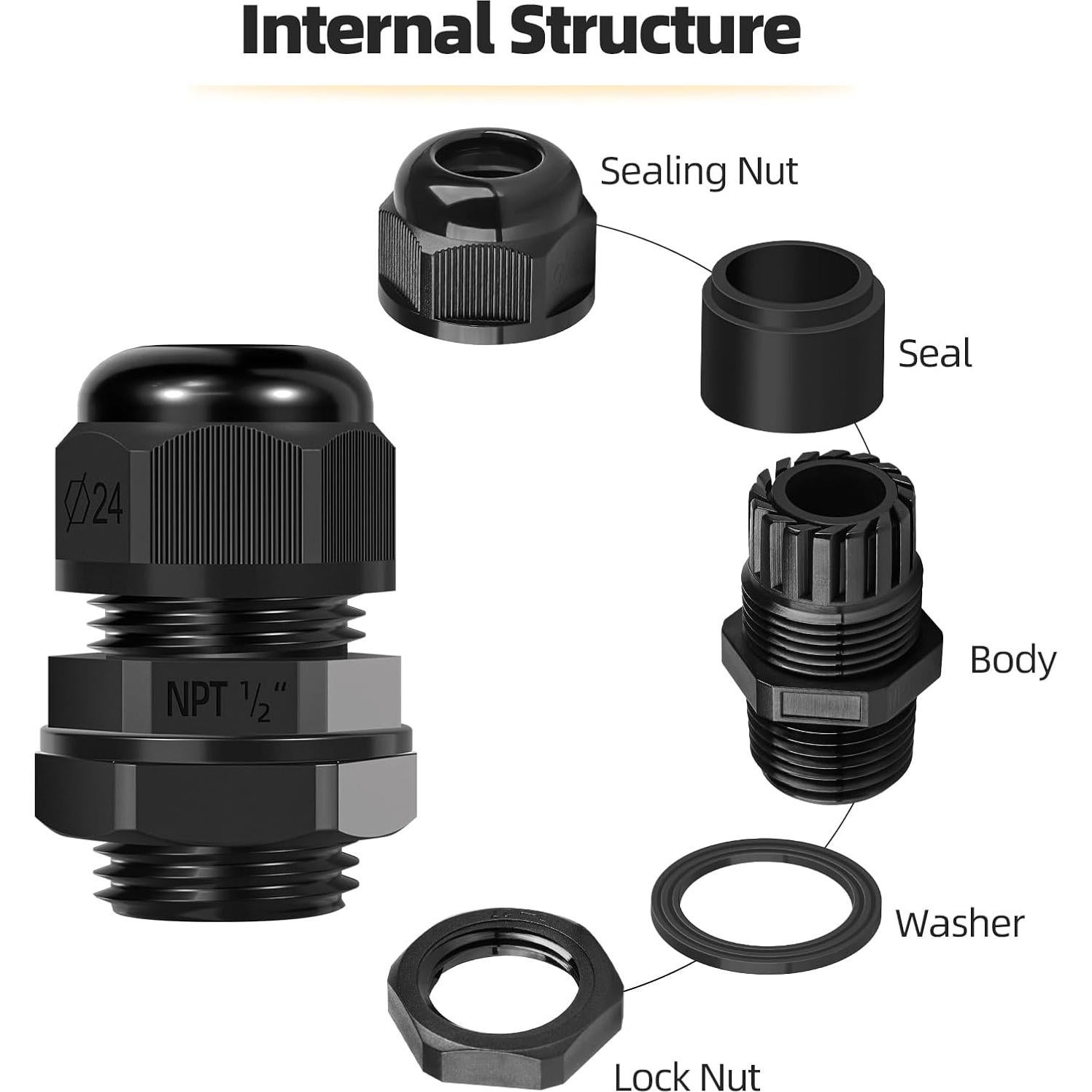 Conector de Cable Nylon NPT 1/4" (6.35 mm) IP68 - 10 PCS