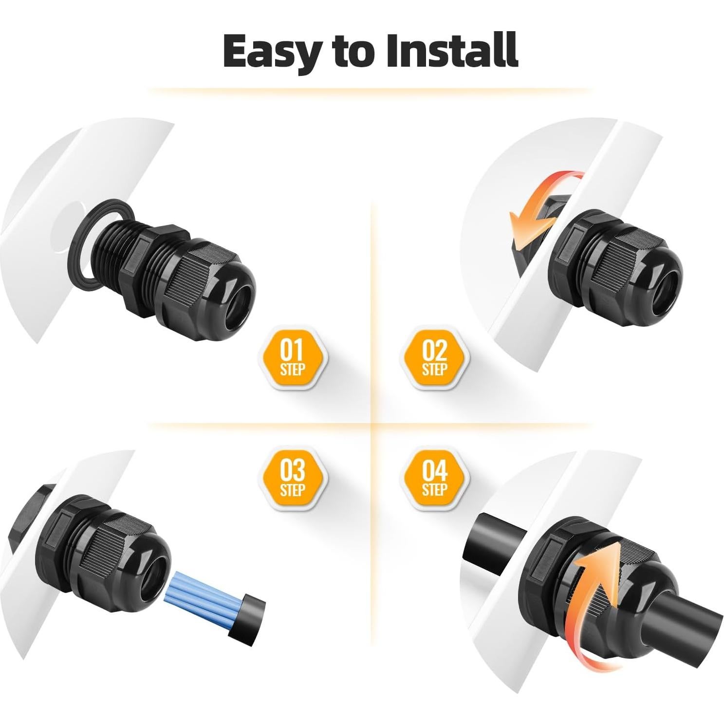 Conector de Cable Nylon NPT 1/4" (6.35 mm) IP68 - 10 PCS